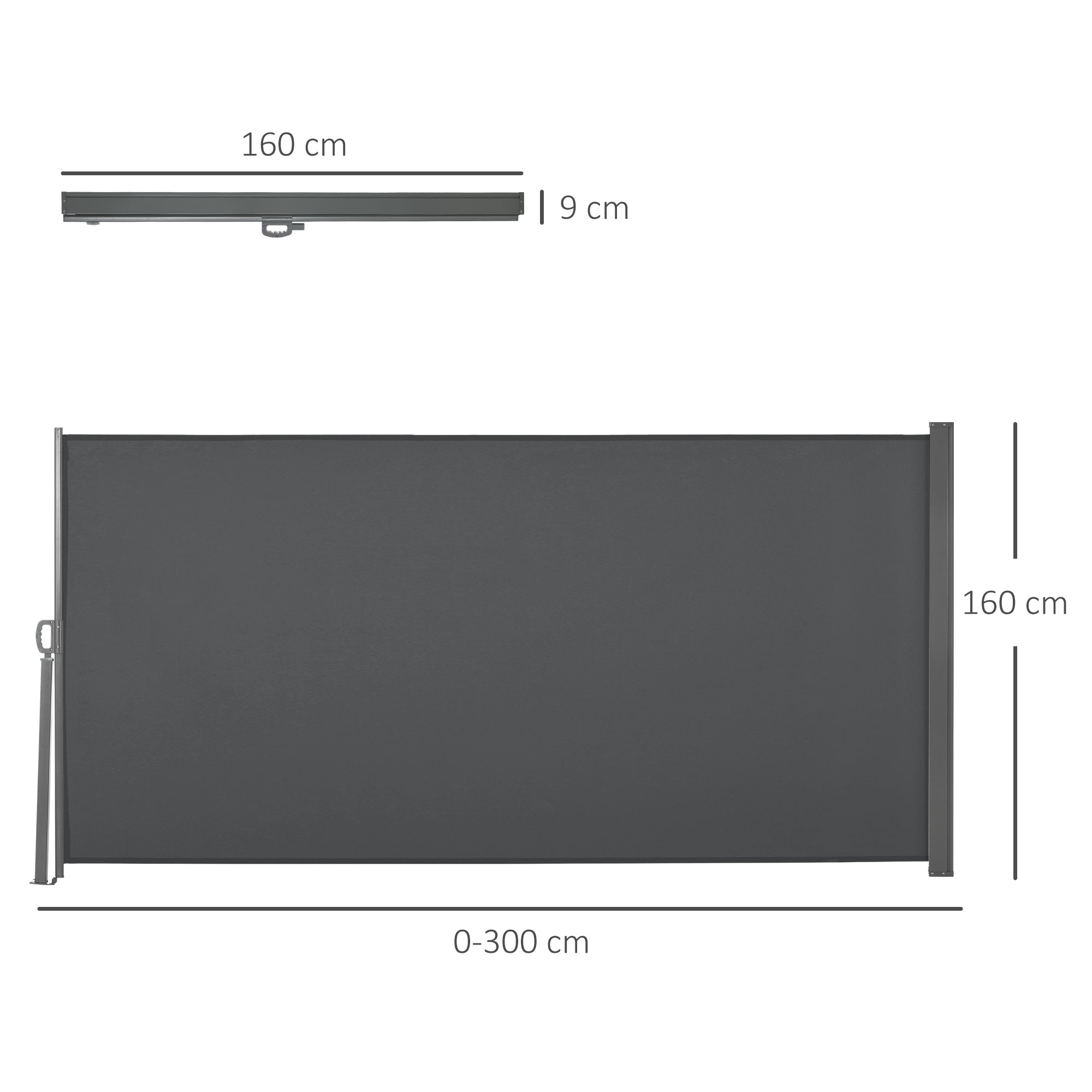 Toldo Lateral Retrátil 300x160 cm Cinza para Terraço ou Jardim