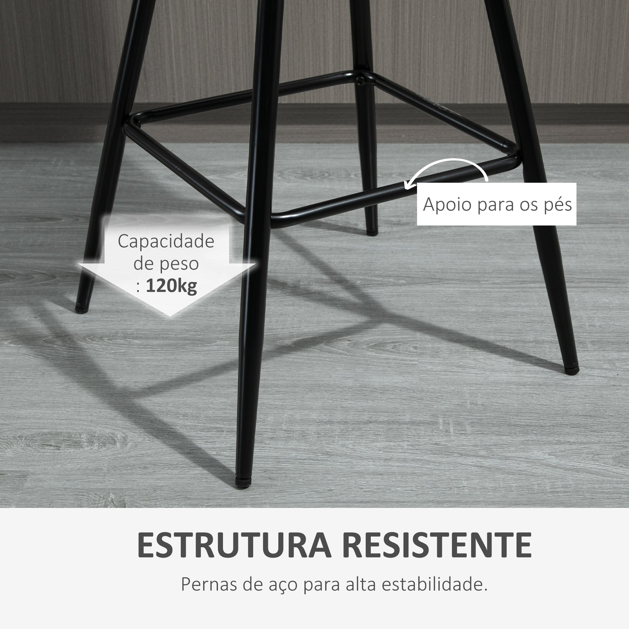 Bancos de Bar Acolchoados – 45x47x88 cm – Cinza – Poliéster e metal
