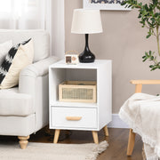 Mesa de Cabeceira Moderna com 1 Gaveta e Compartimento de Armazenamento 40x40x62cm Branco
