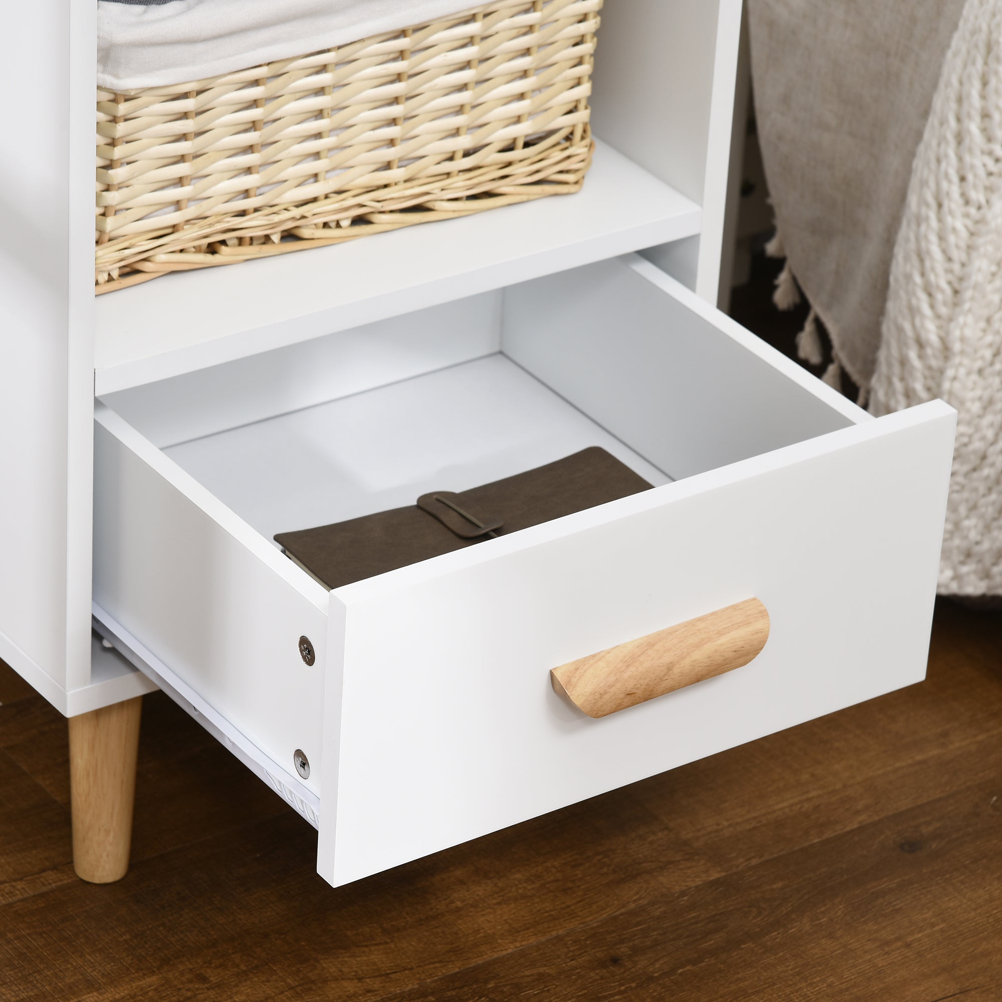 Mesa de Cabeceira Moderna com 1 Gaveta e Compartimento de Armazenamento 40x40x62cm Branco