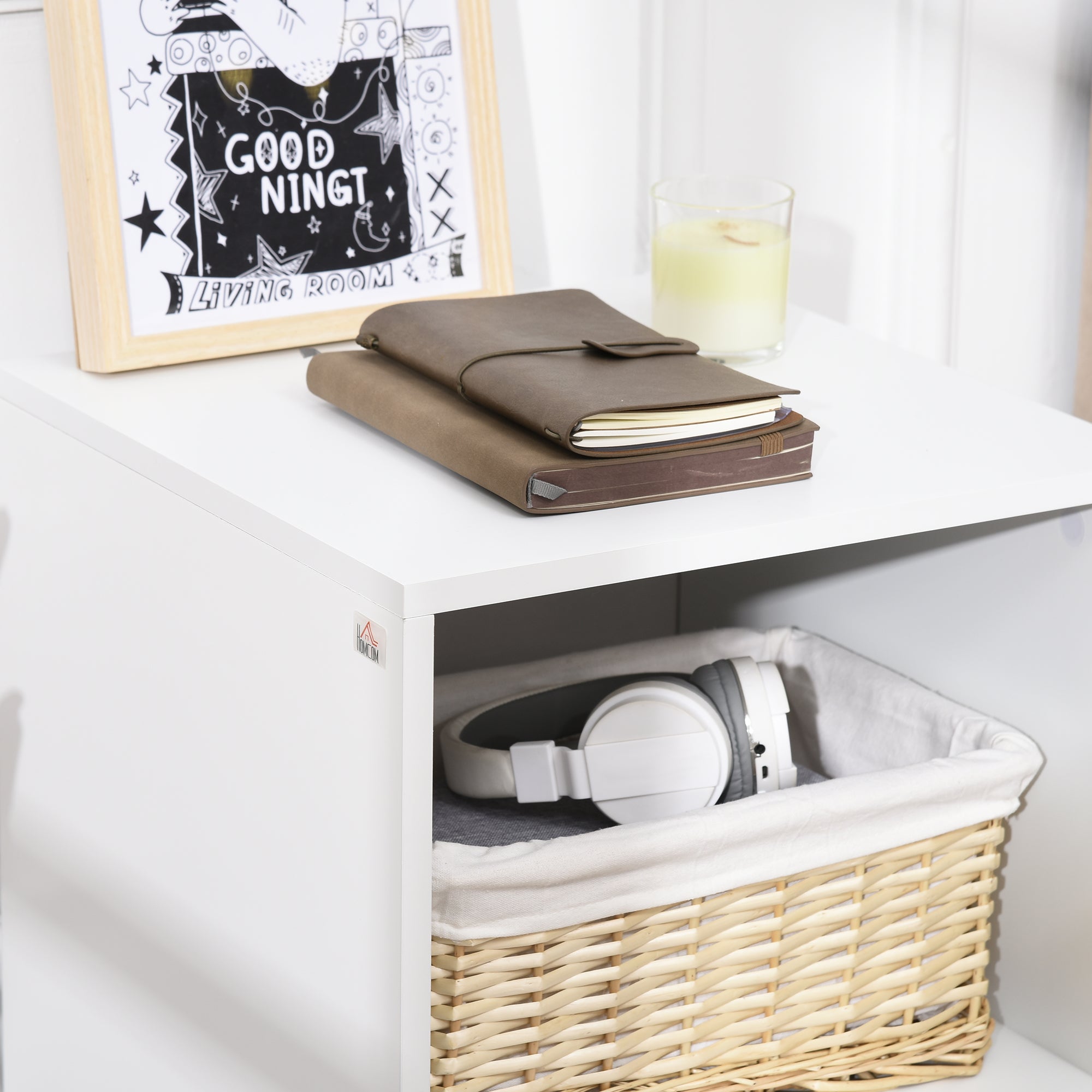 Mesa de Cabeceira Moderna com 1 Gaveta e Compartimento de Armazenamento 40x40x62cm Branco