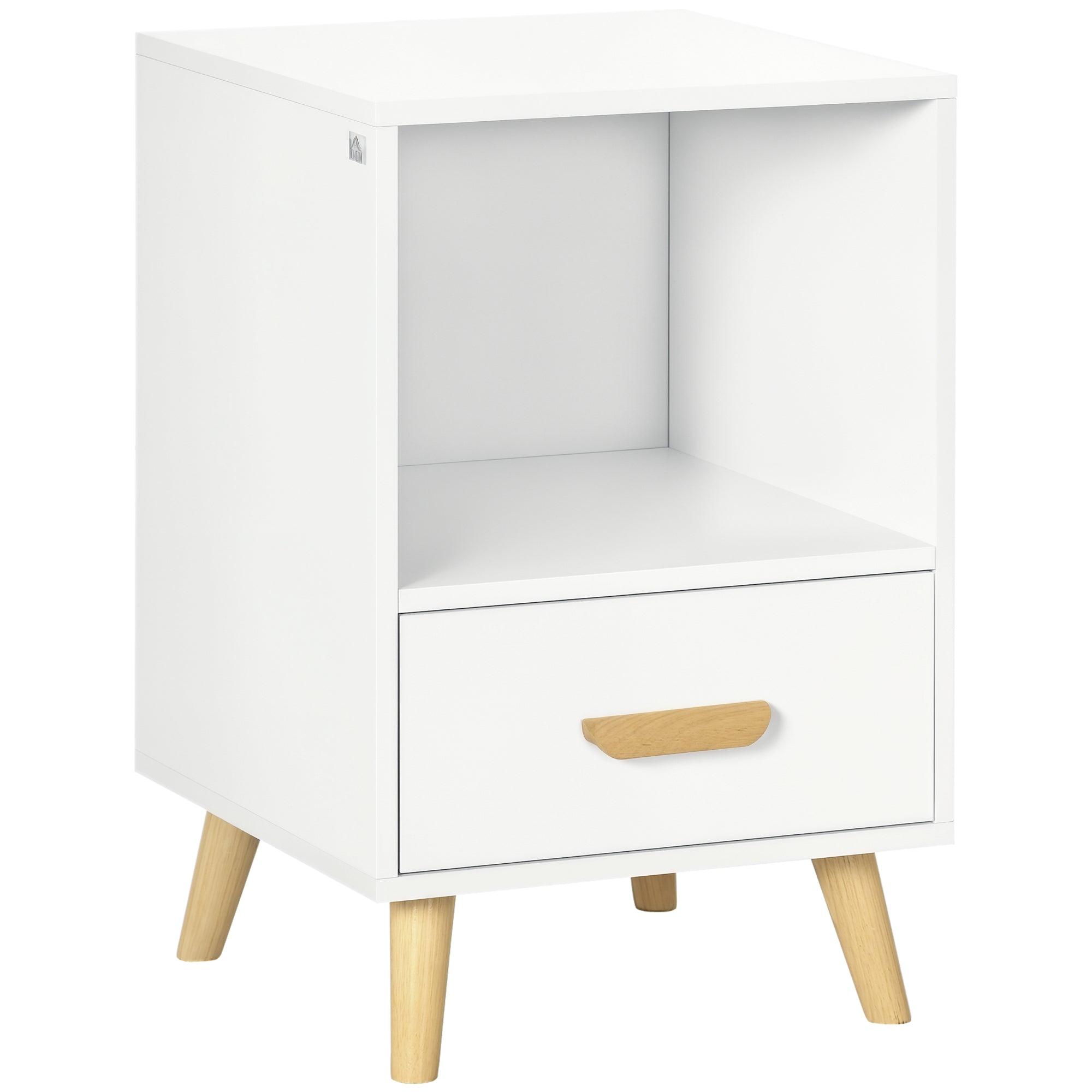 Mesa de Cabeceira Moderna com 1 Gaveta e Compartimento de Armazenamento 40x40x62cm Branco