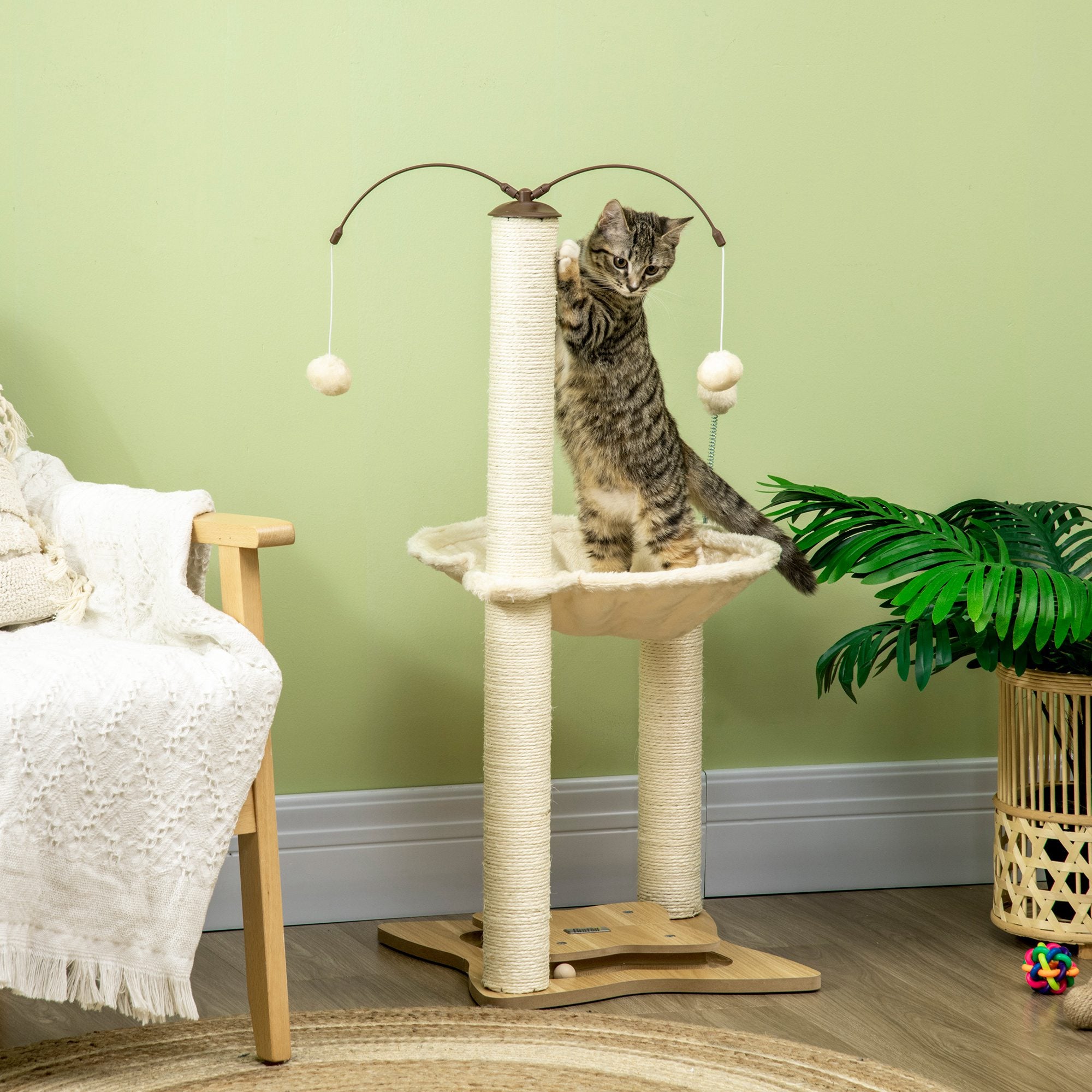 Torre para Gatos com Rede e Postes de Sisal - 53,5x53,5x90cm - Bege