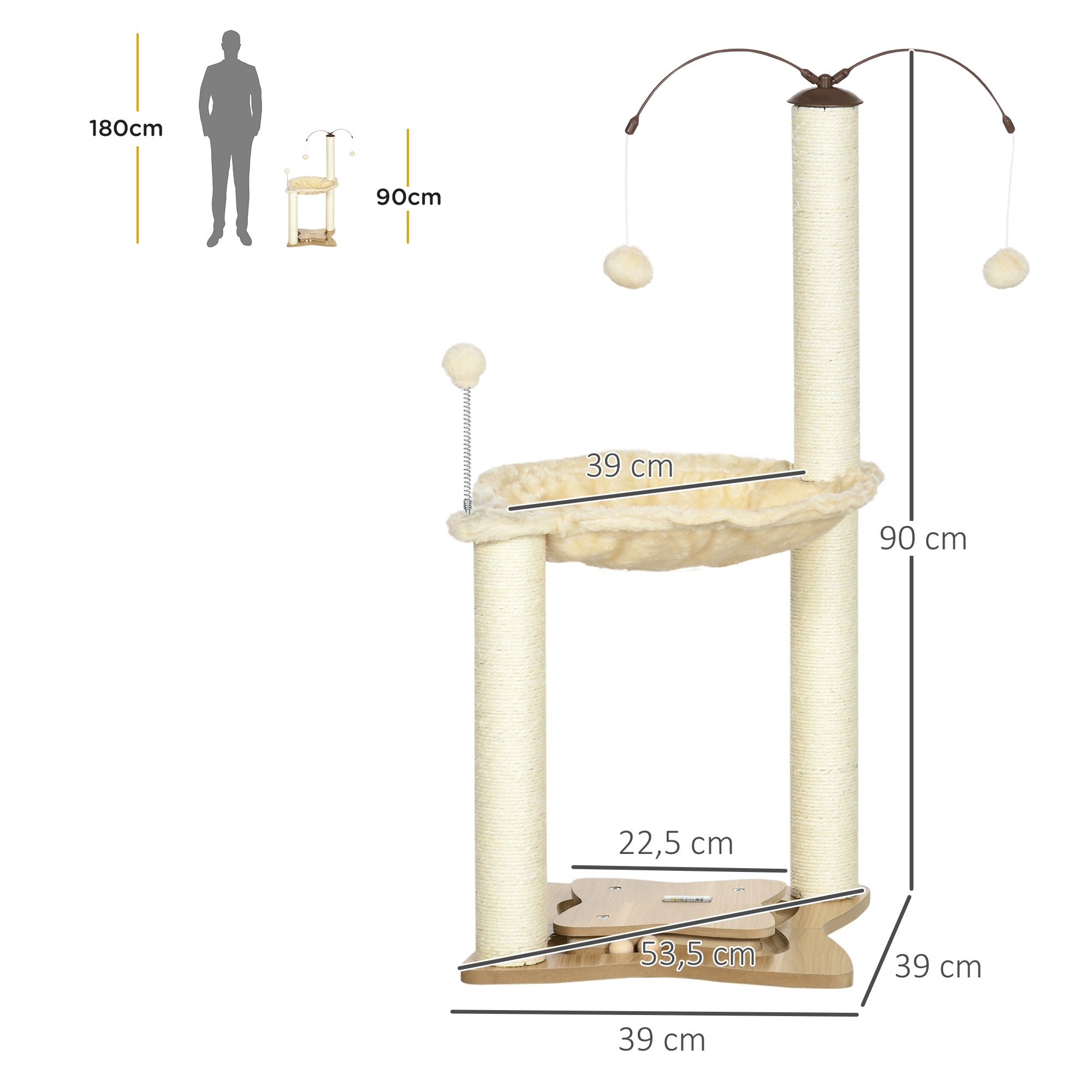 Torre para Gatos com Rede e Postes de Sisal - 53,5x53,5x90cm - Bege