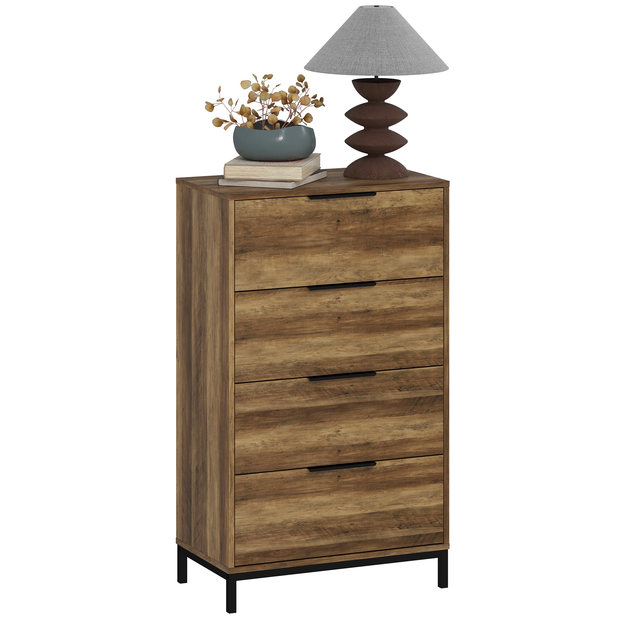 Cómoda de 4 Gavetas em Castanho Rústico 62x35x105 cm - Efeito Madeira Natural