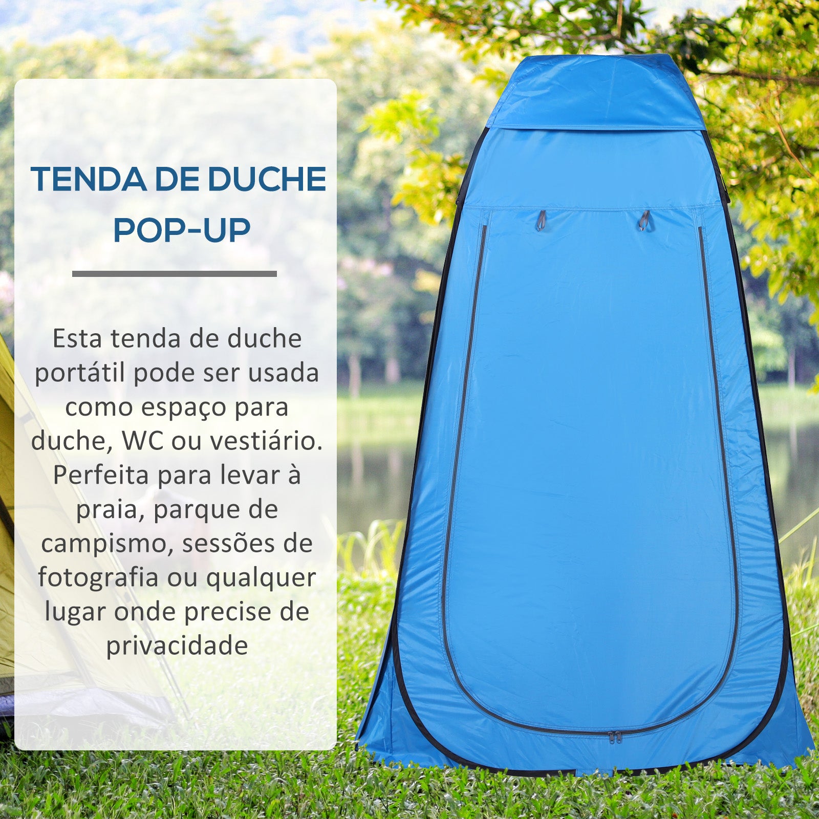 Tenda de Privacidade Portátil – 120x120x190 cm – Azul – Poliéster, Tecido Oxford e Metal