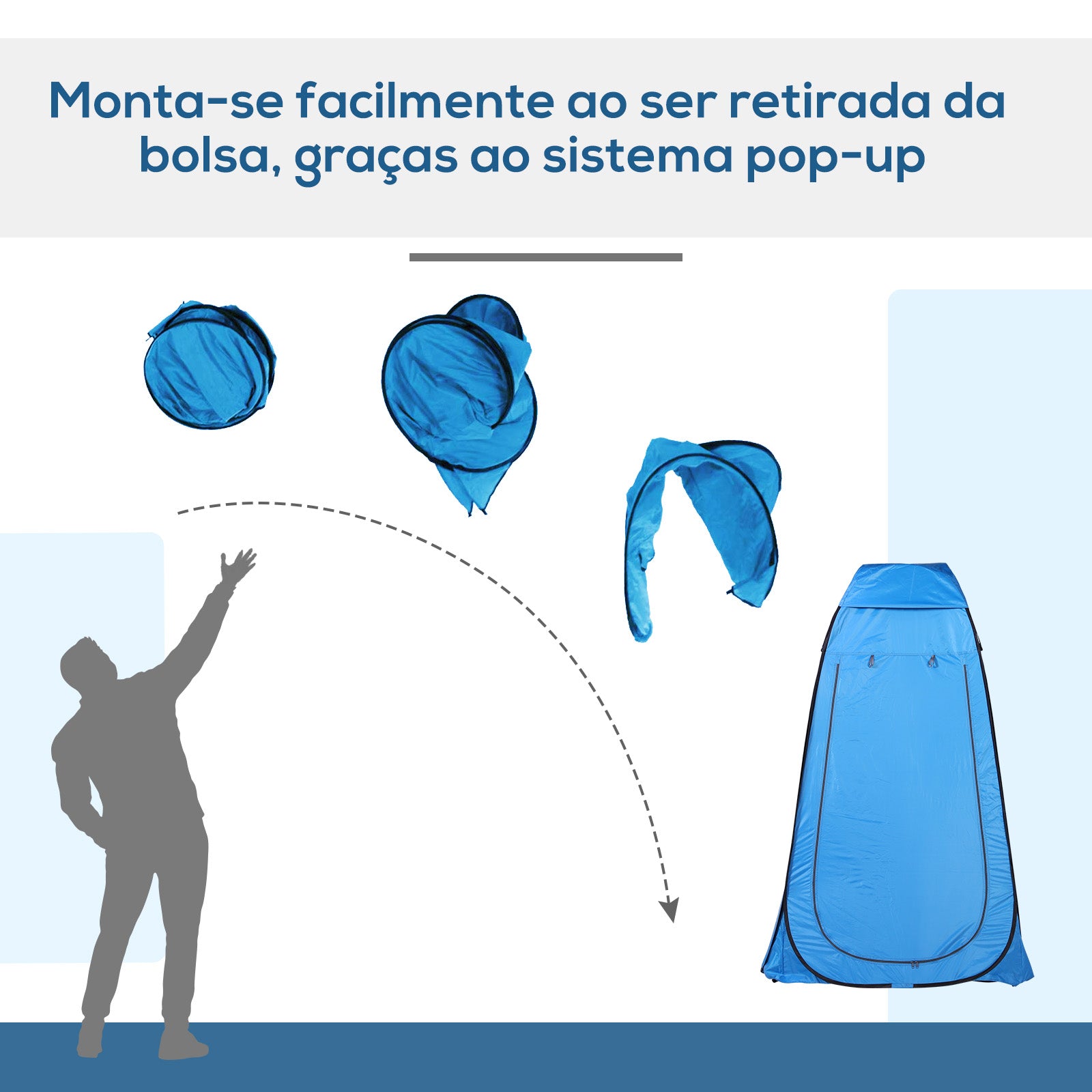 Tenda de Privacidade Portátil – 120x120x190 cm – Azul – Poliéster, Tecido Oxford e Metal