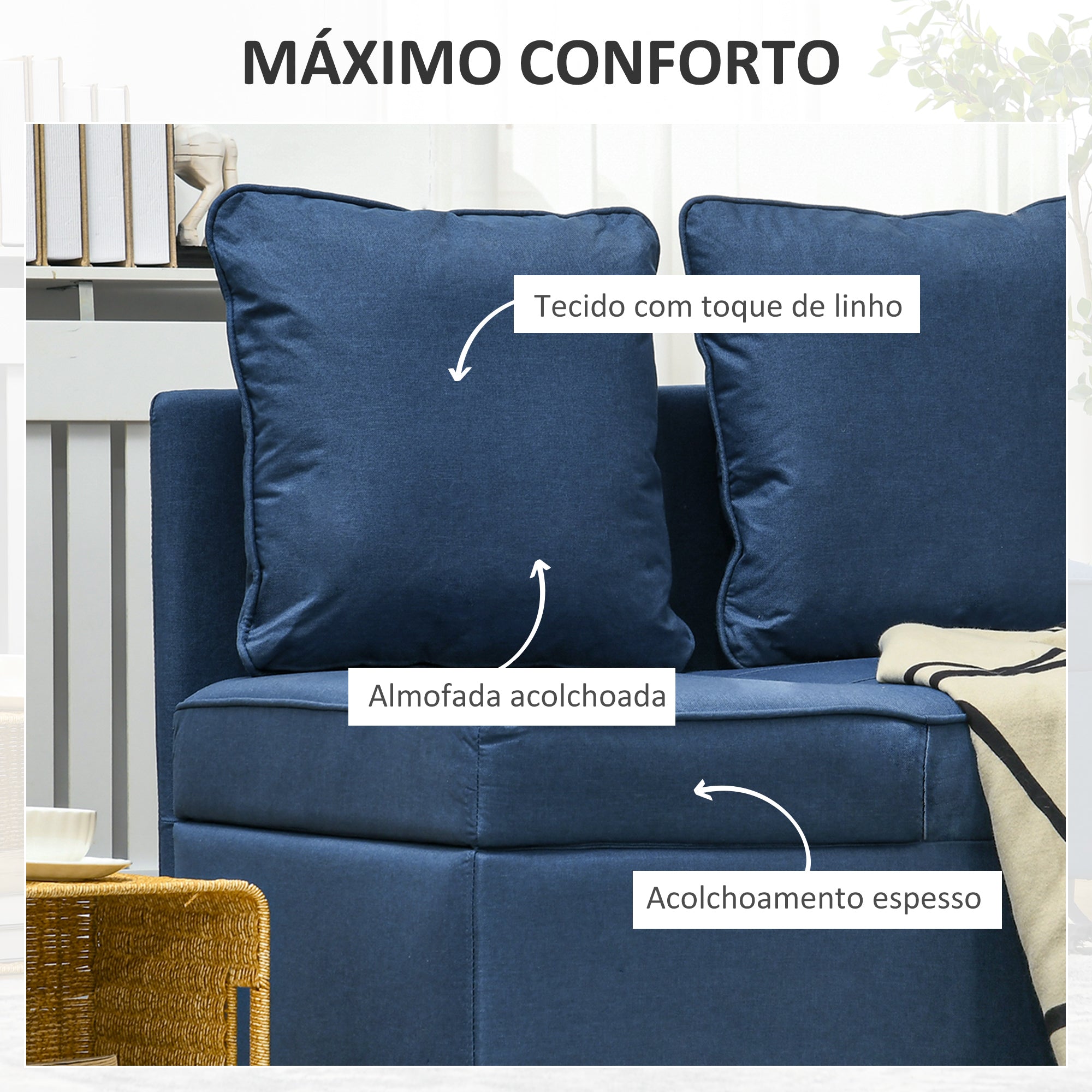 Sofá Cama 3 em 1 65x98x69 cm Azul