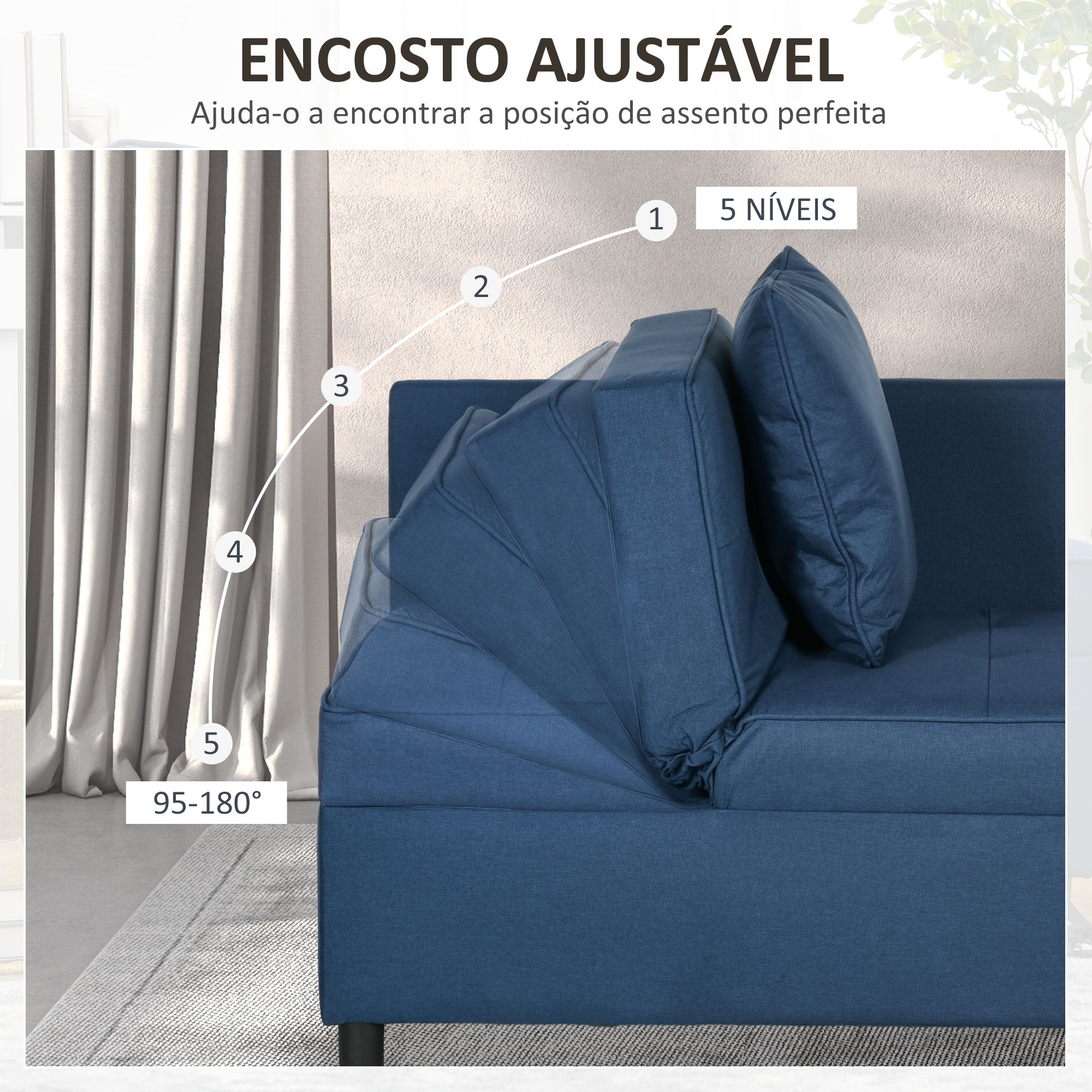 Sofá Cama 3 em 1 65x98x69 cm Azul