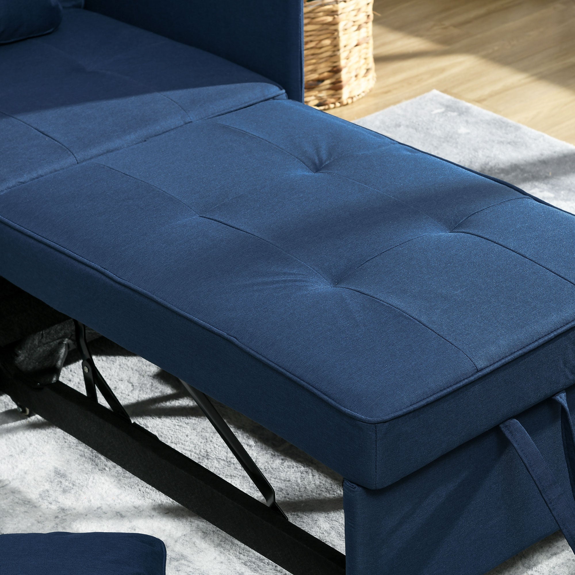 Sofá Cama 3 em 1 – 65x98x69 cm – Azul – Madeira e Tecido de Poliéster