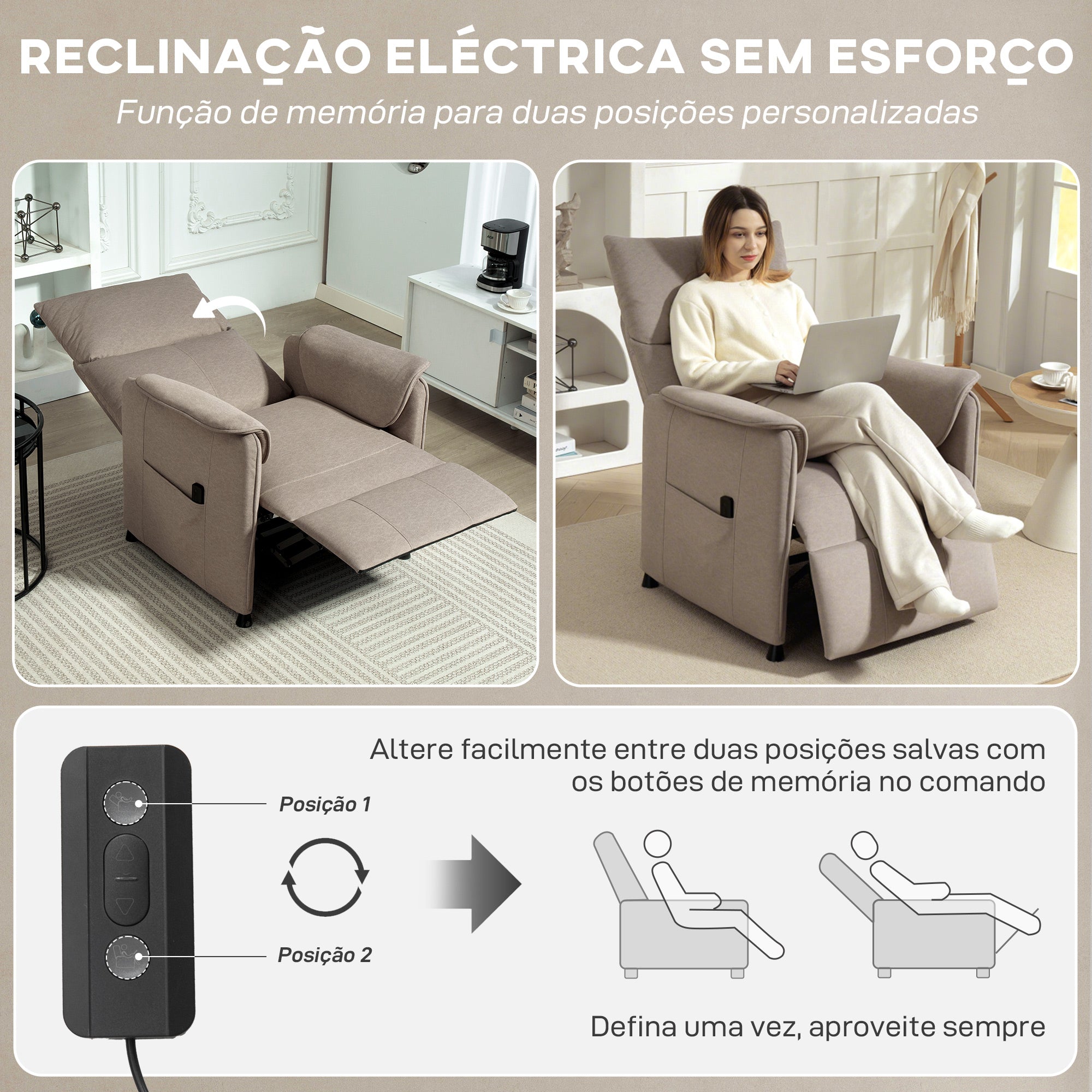 Poltrona Relax Reclinável Elétrica Marrom 80x83x104 cm