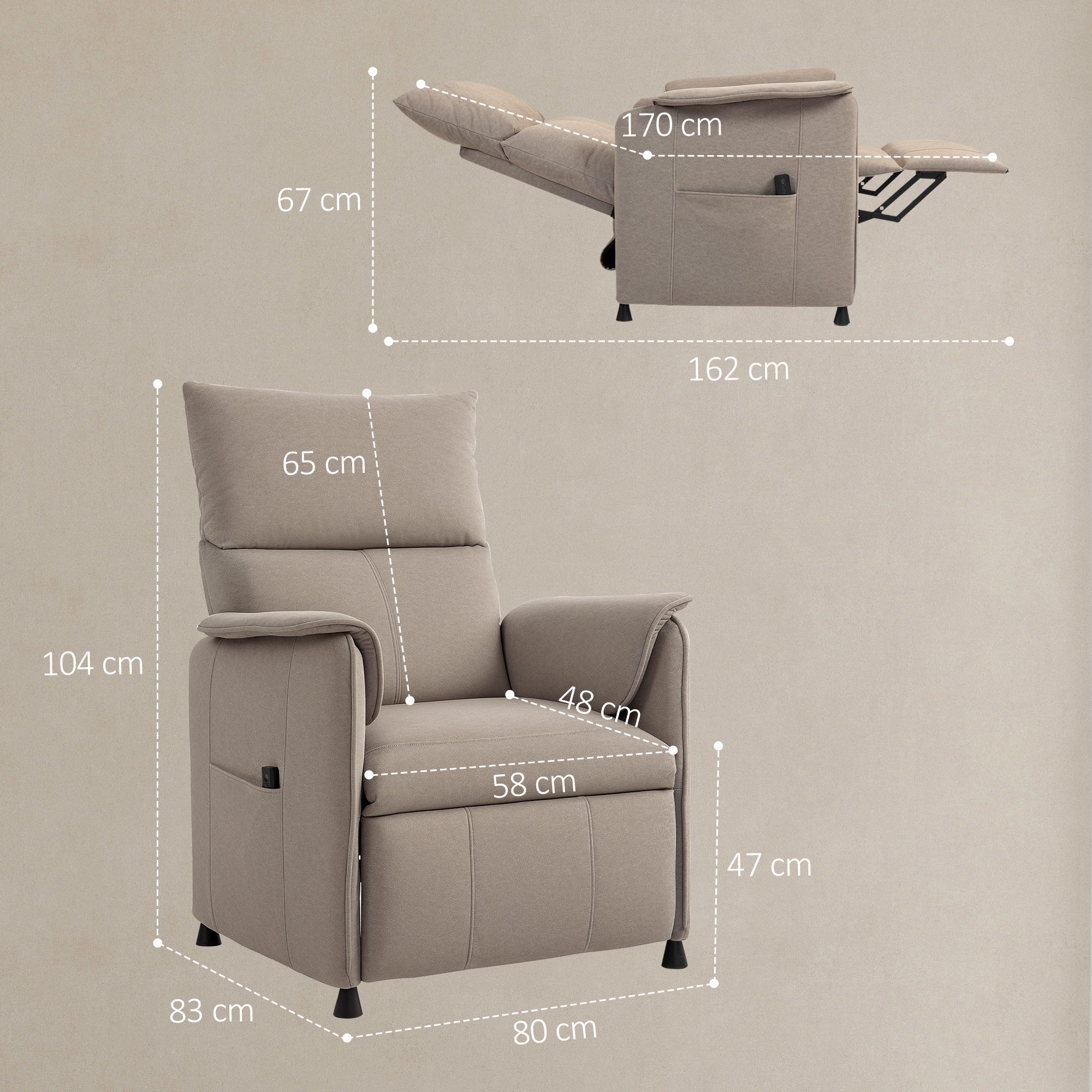 Poltrona Relax Reclinável Elétrica Marrom 80x83x104 cm
