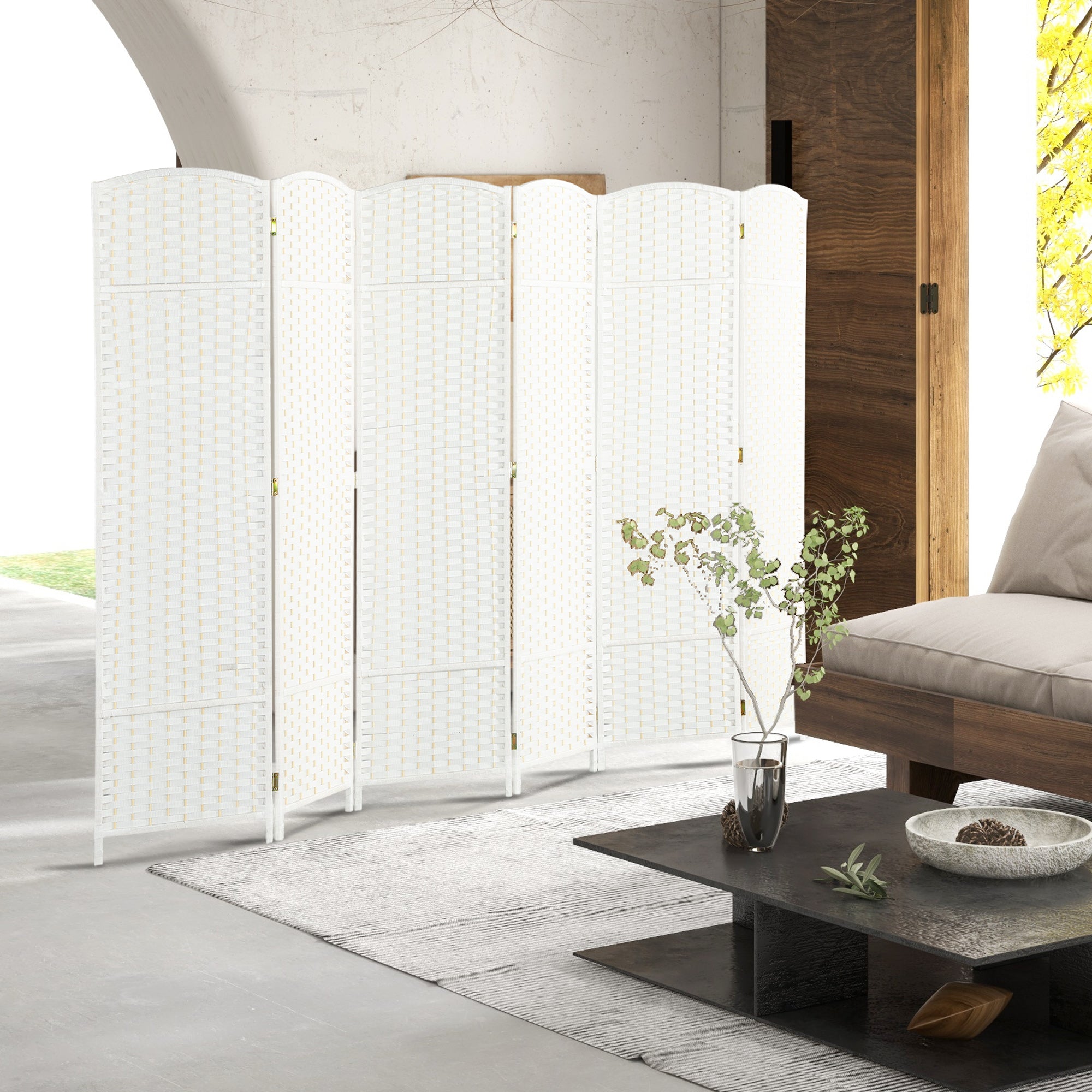 Biombo de 6 Painéis Dobrável 240x170 cm - Cor Branco