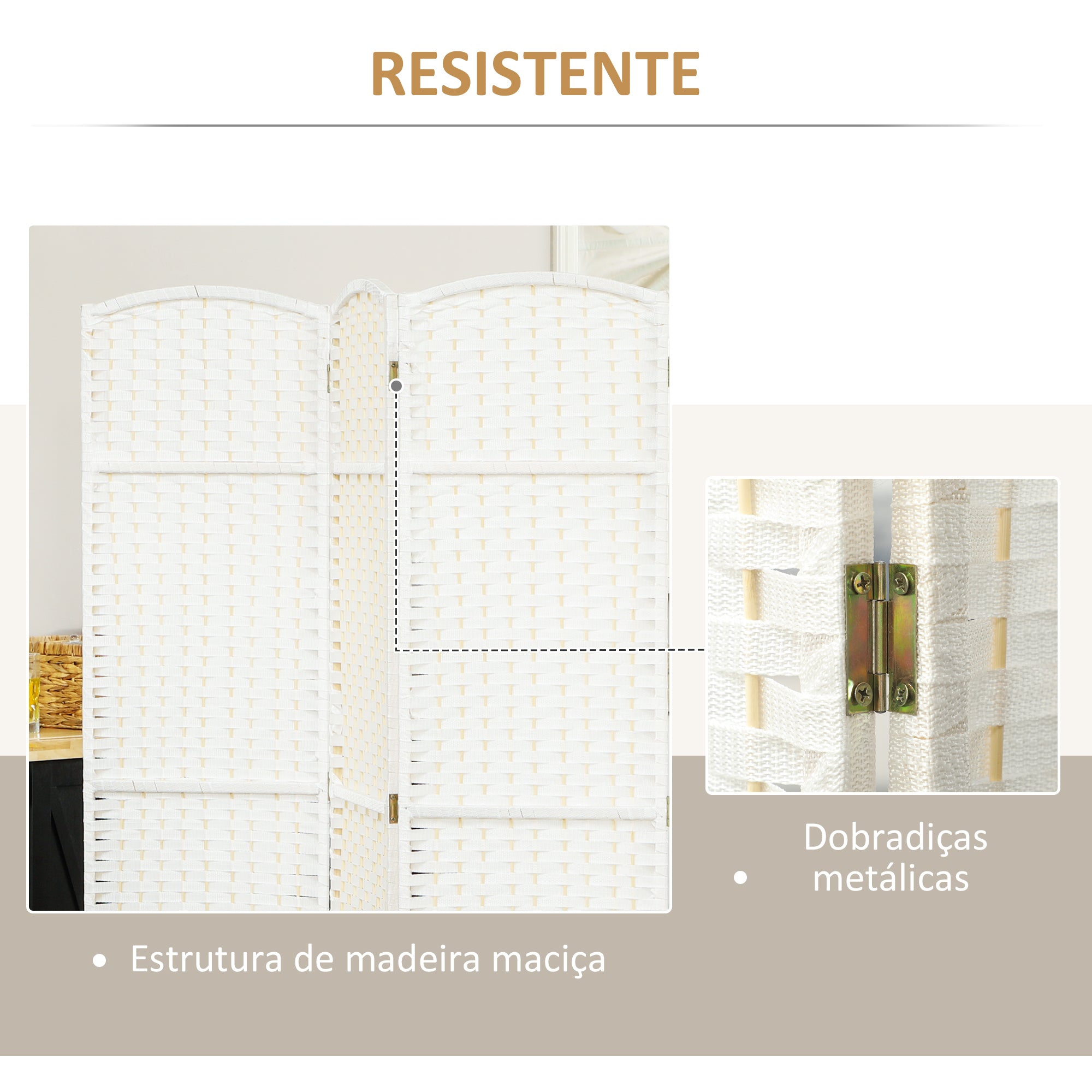 Biombo de 6 Painéis Dobrável 240x170 cm - Cor Branco