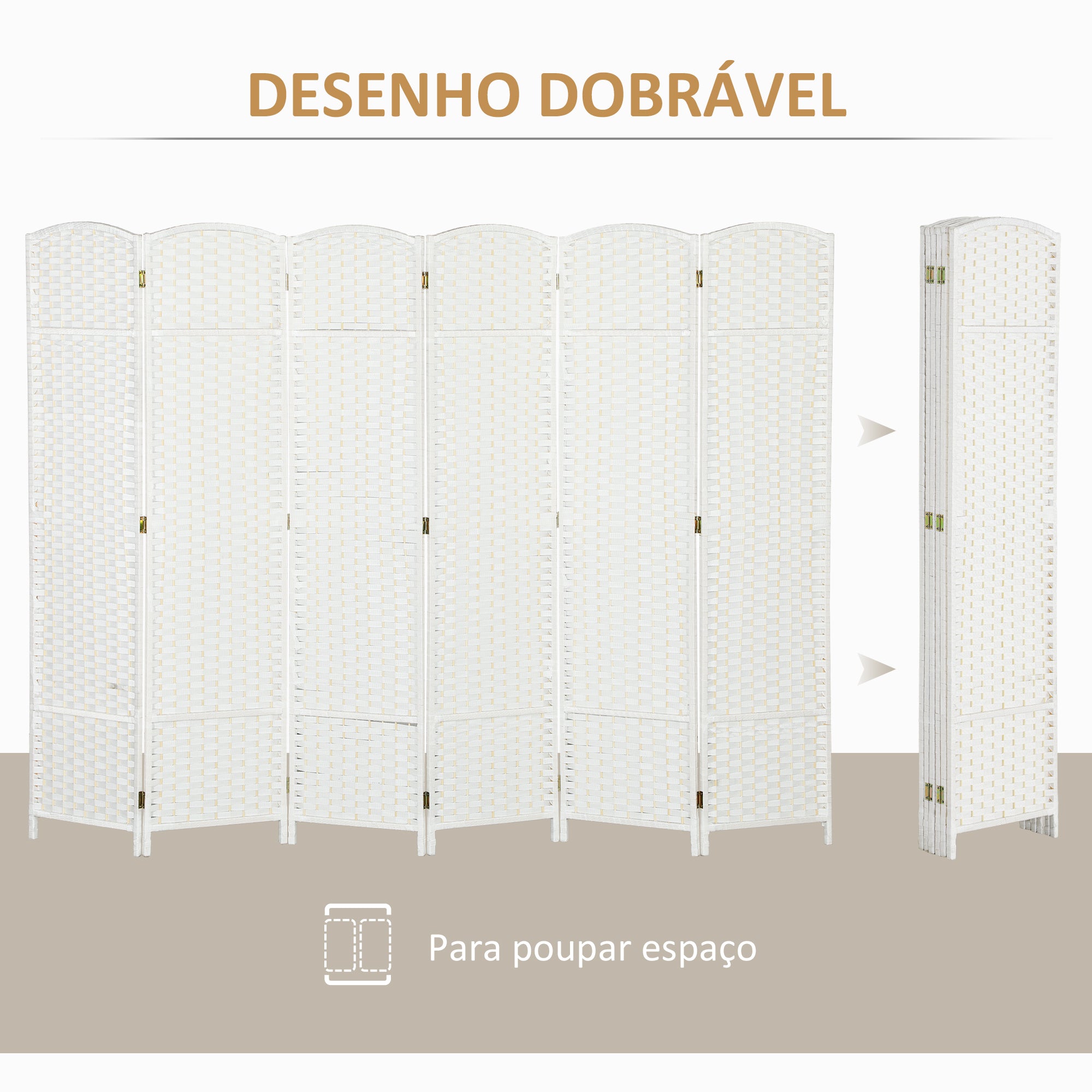 Biombo de 6 Painéis Dobrável 240x170 cm - Cor Branco