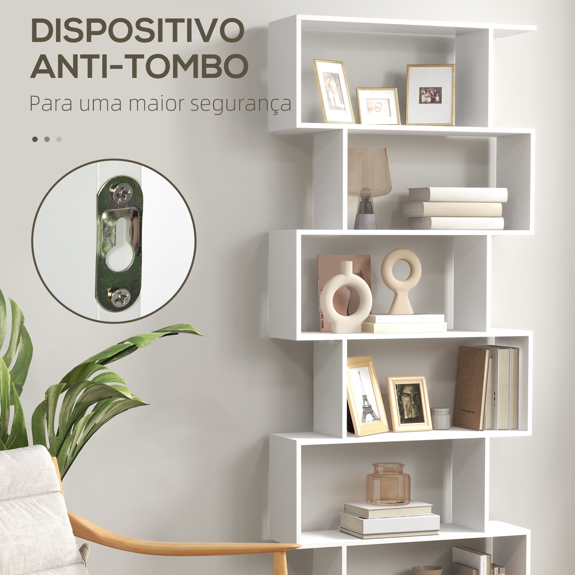 Estante Moderna em Forma de S com 6 Prateleiras 80x23x192 cm - Branco