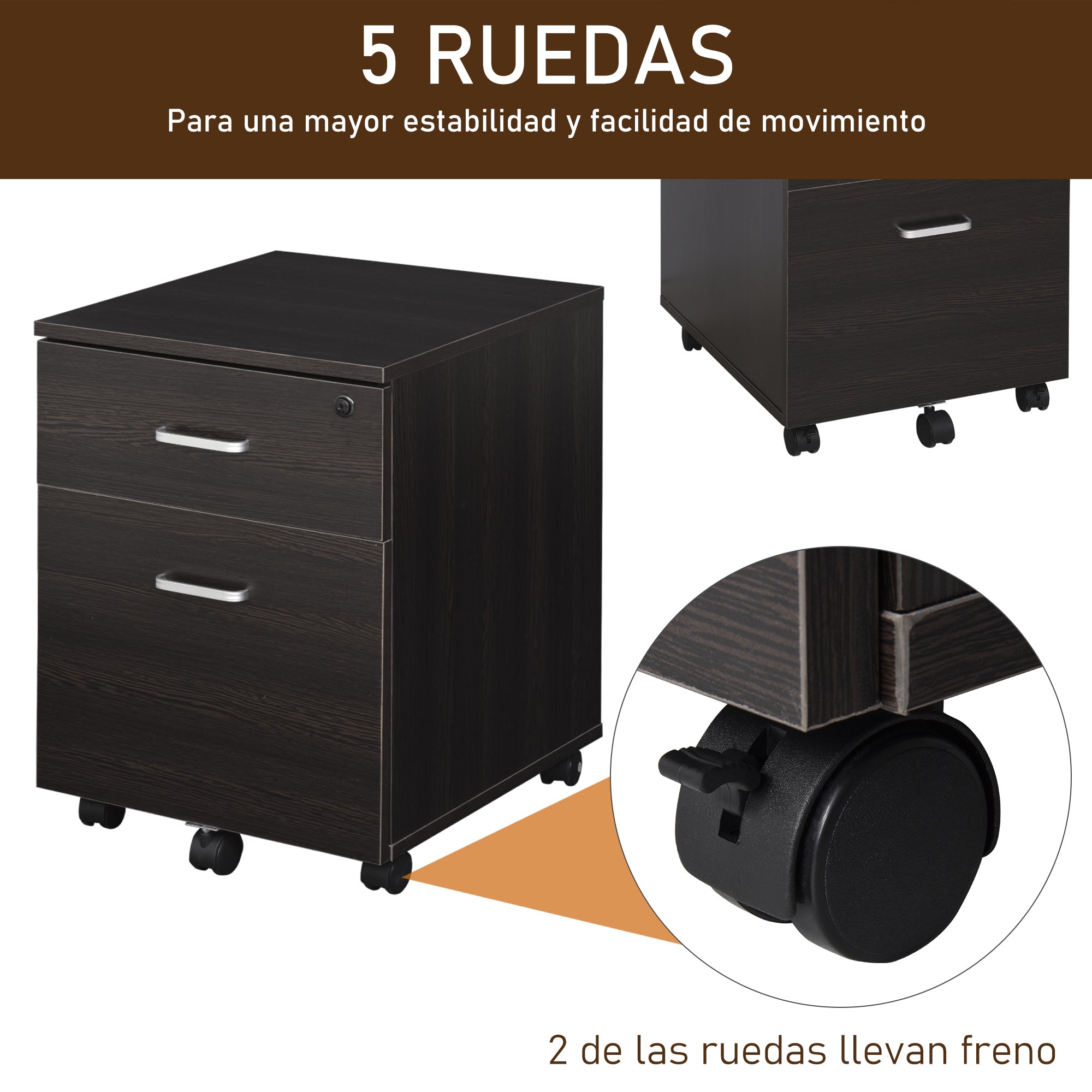 Bloco de Gavetas para Escritório 40x45x55,6cm - Cor Wengué