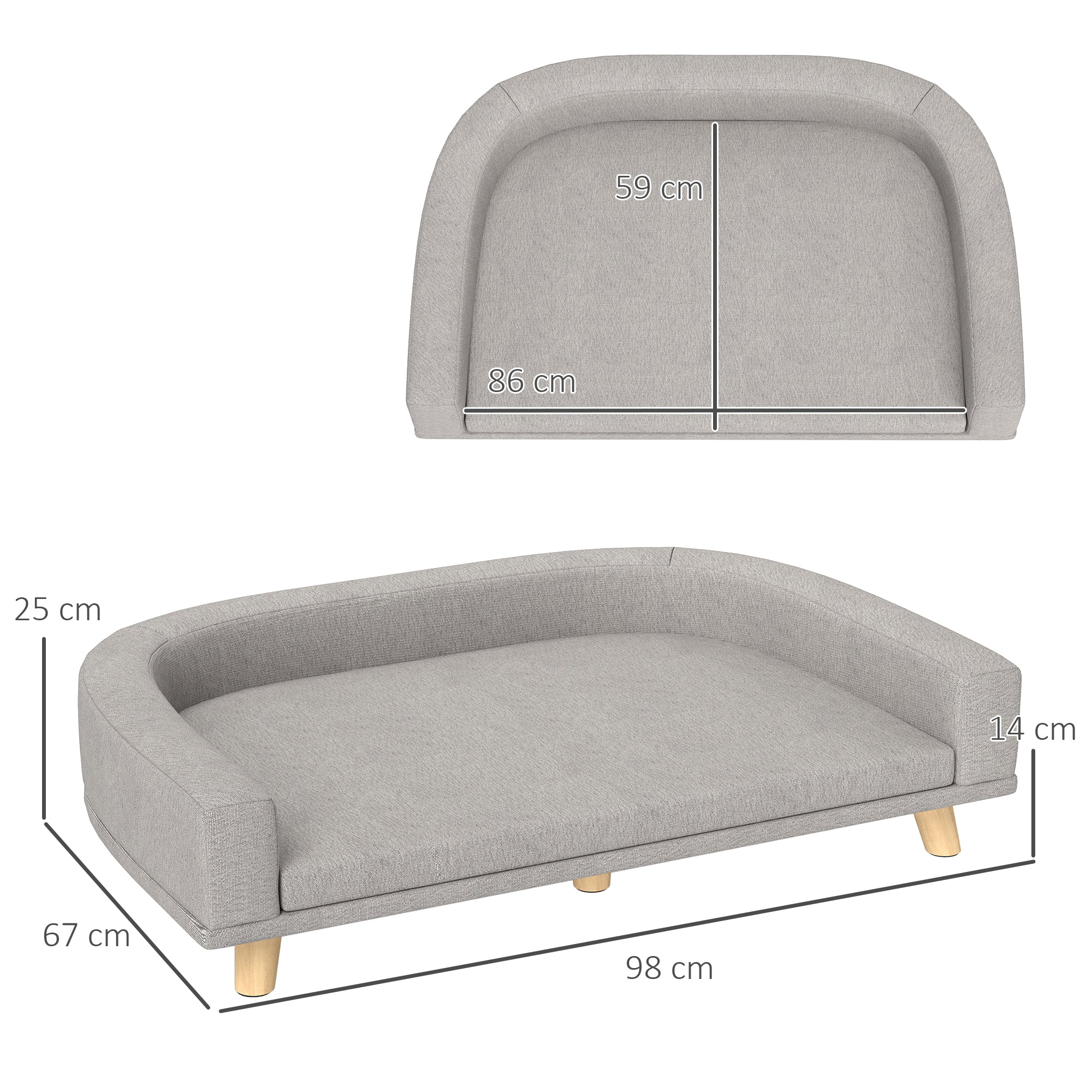 Sofá Cama para Cães Cinza 98x67x25 cm