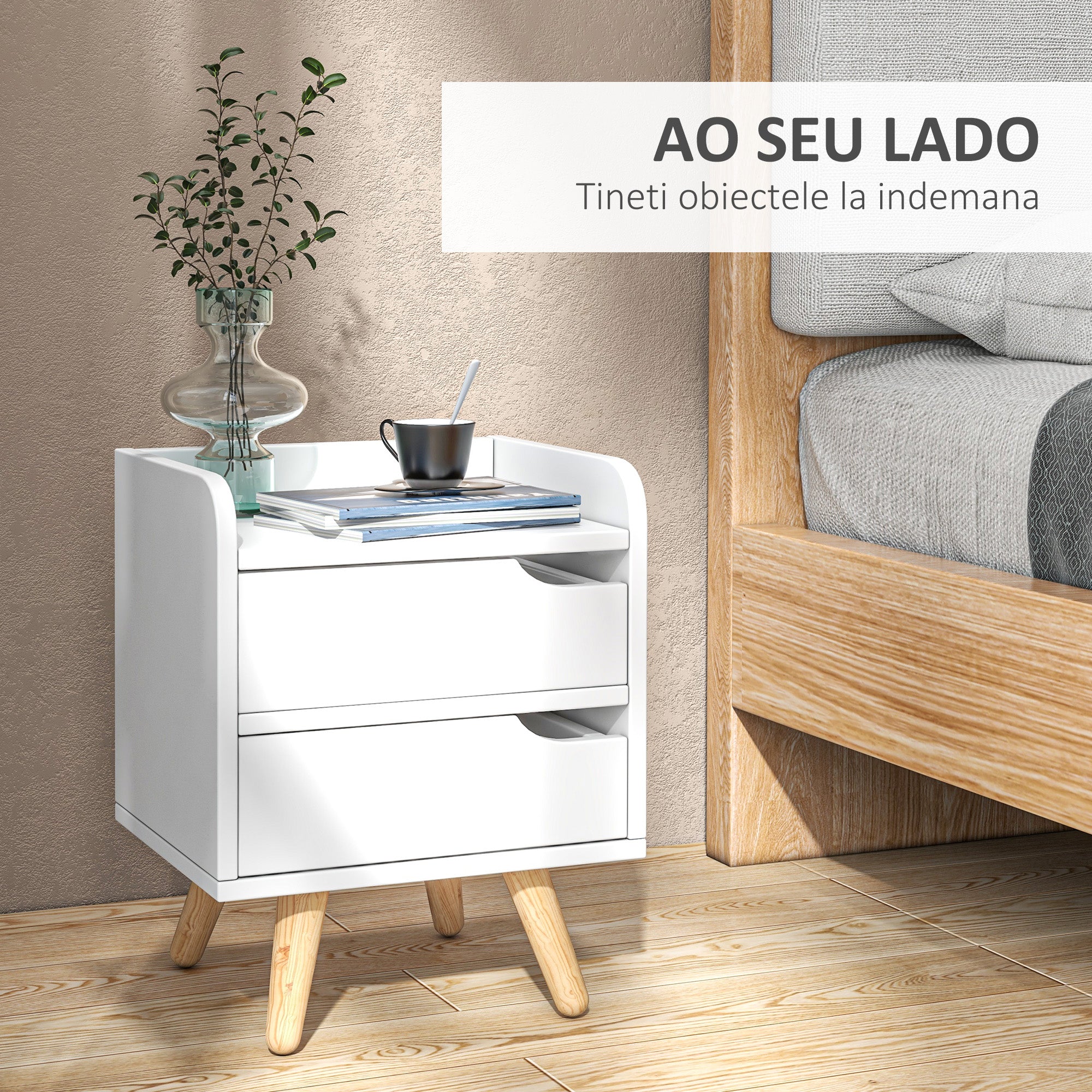 Mesa Lateral de Cabeceira Multiuso 33x28x42cm Branco