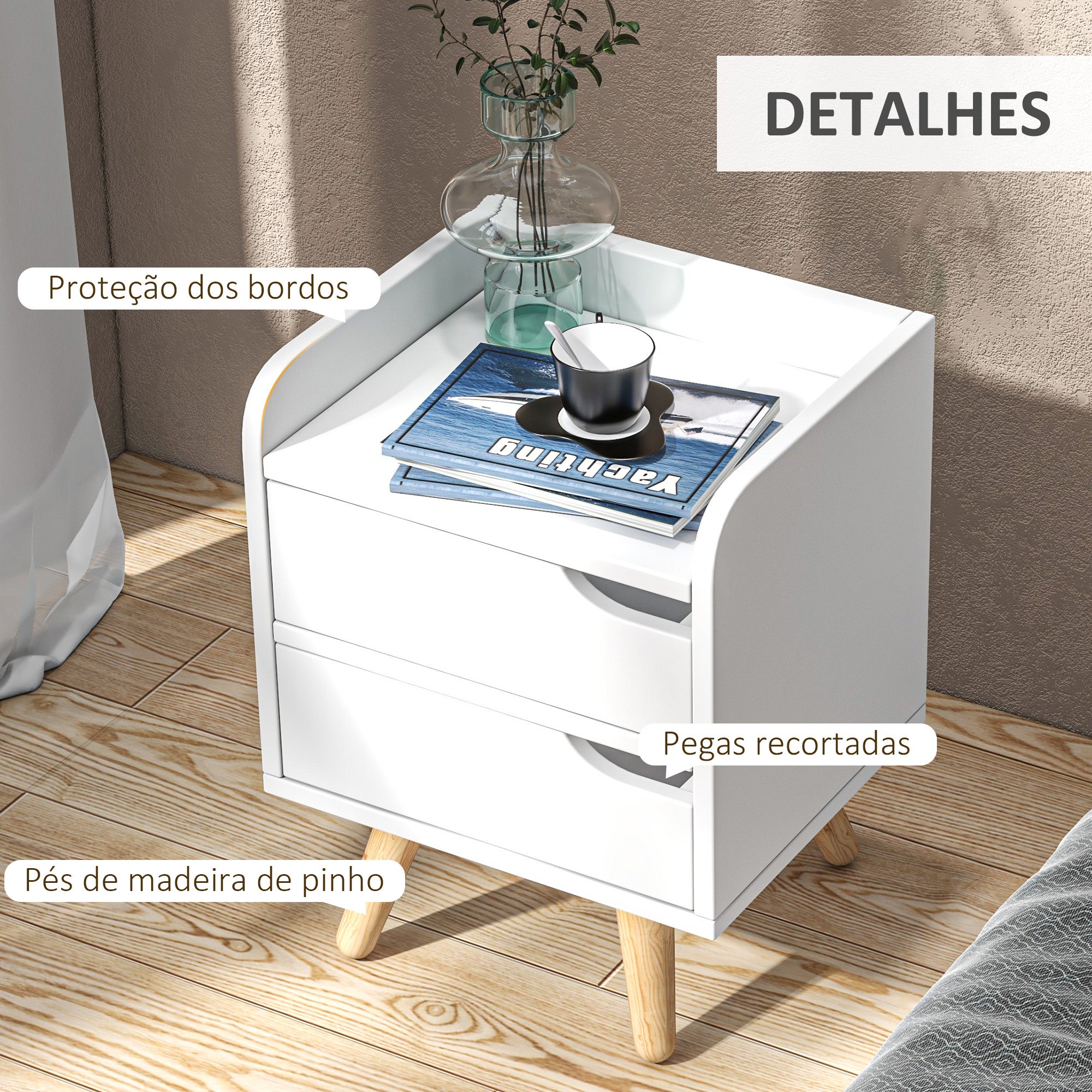 Mesa Lateral de Cabeceira Multiuso 33x28x42cm Branco
