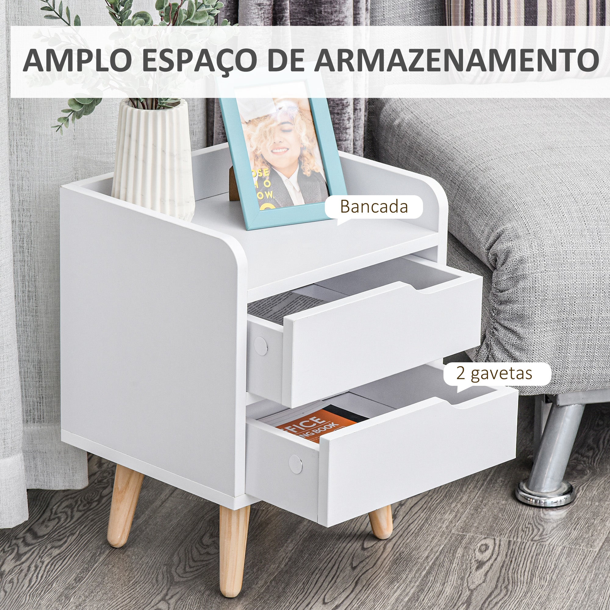 Mesa Lateral de Cabeceira Multiuso 33x28x42cm Branco