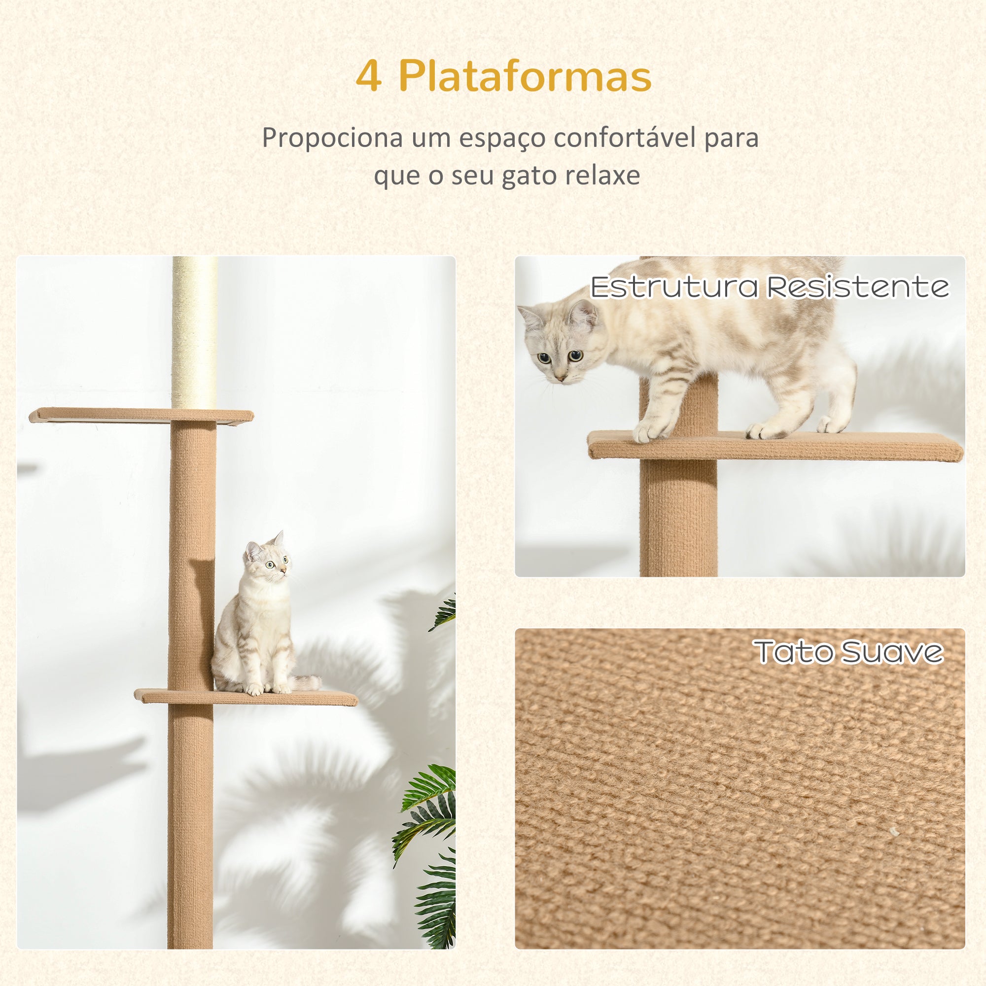 Arranhador para Gatos de Chão ao Teto 43x27x228-260 cm - Marrom Claro e Bege