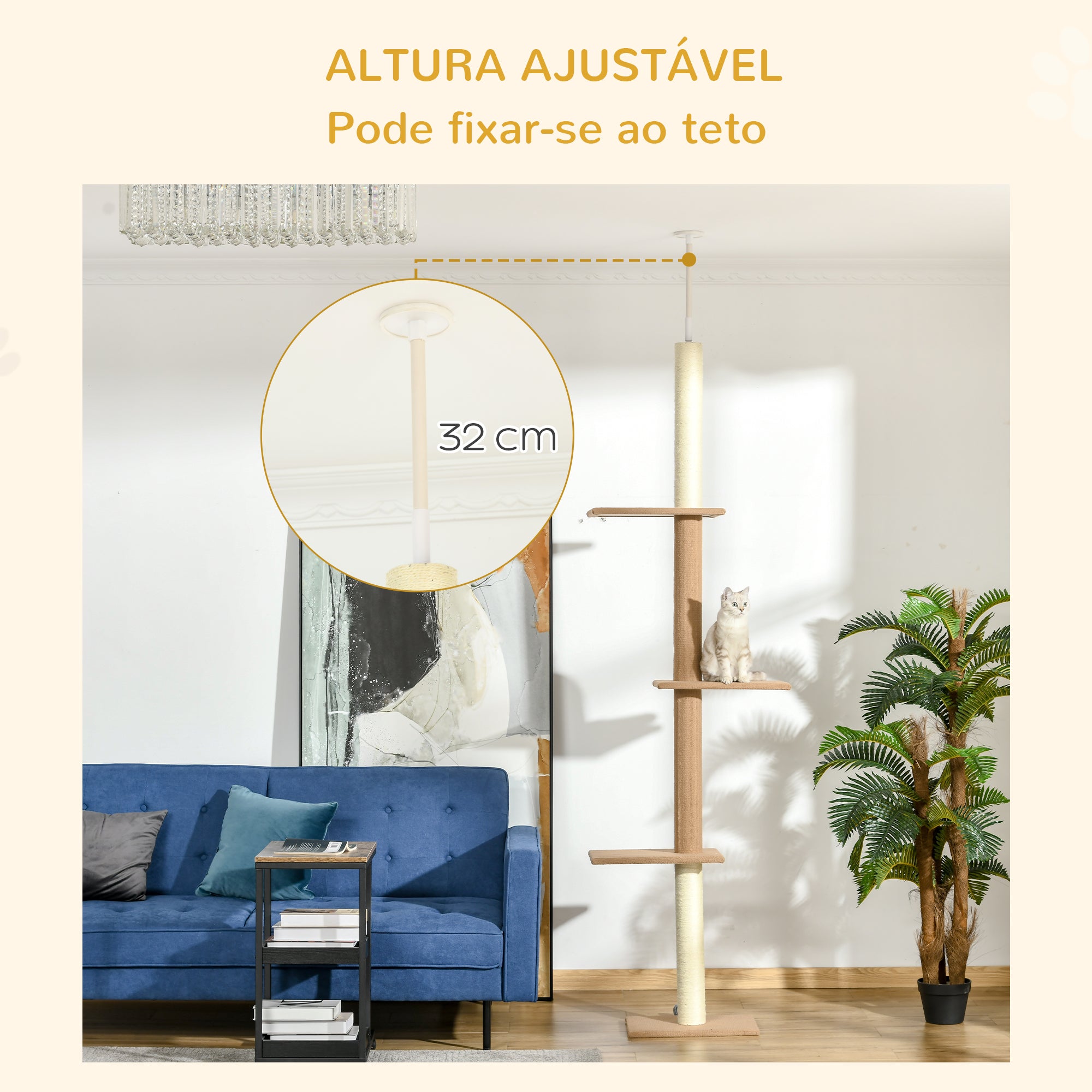 Arranhador para Gatos de Chão ao Teto 43x27x228-260 cm - Marrom Claro e Bege