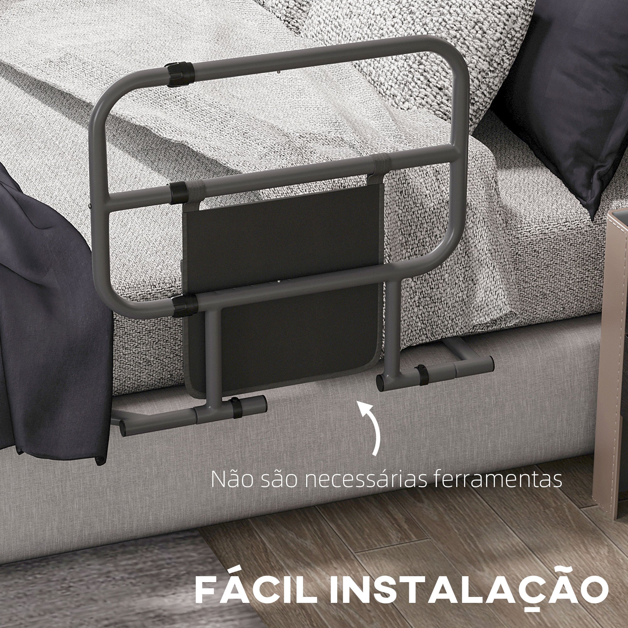 Barreira de Cama Dobrável – 61x66x55 cm – Cinzento – Aço e poliéster