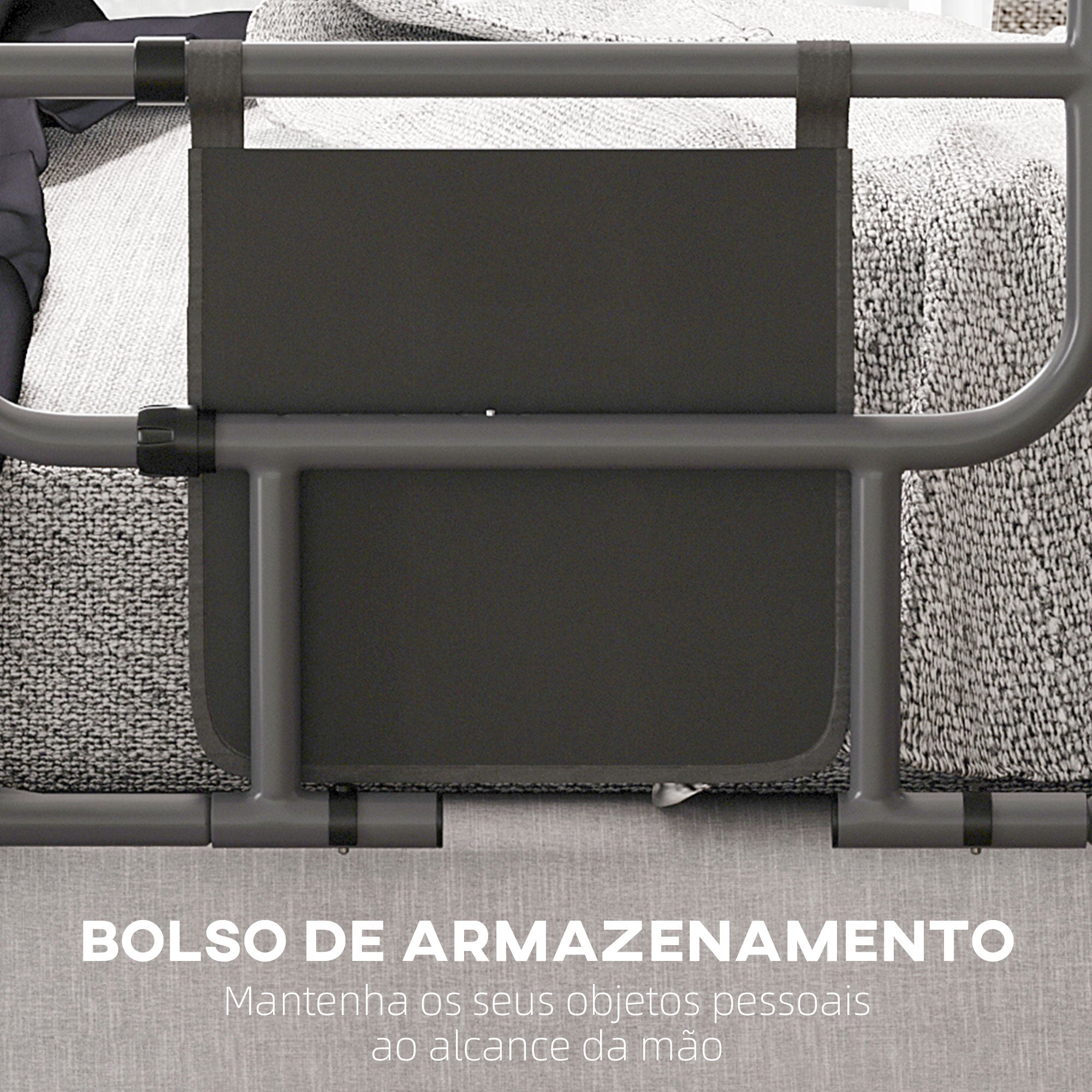 Barreira de Cama Dobrável – 61x66x55 cm – Cinzento – Aço e poliéster