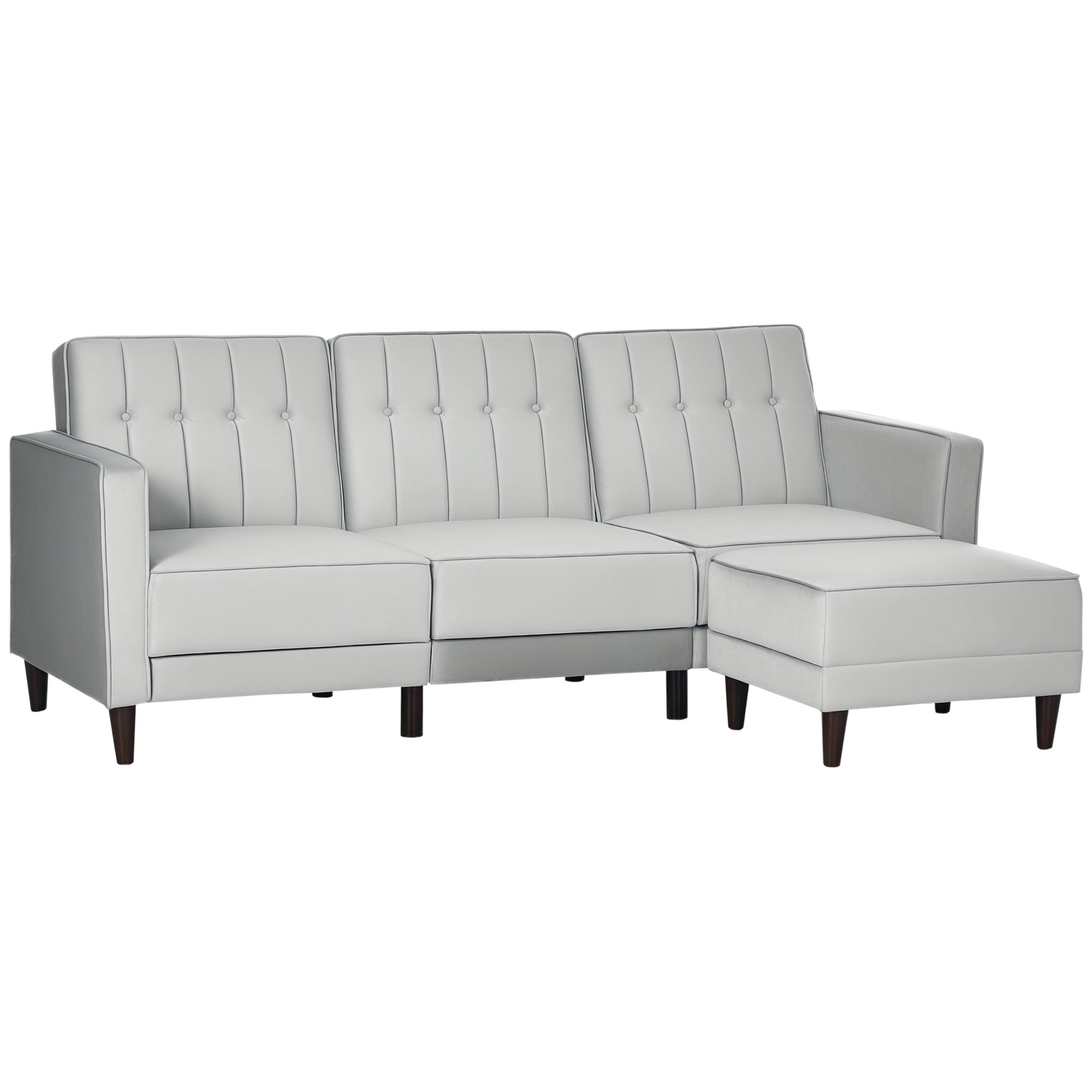 Sofá Cama Chaise Longue 3 Lugares Cinza Claro 218x85x86cm