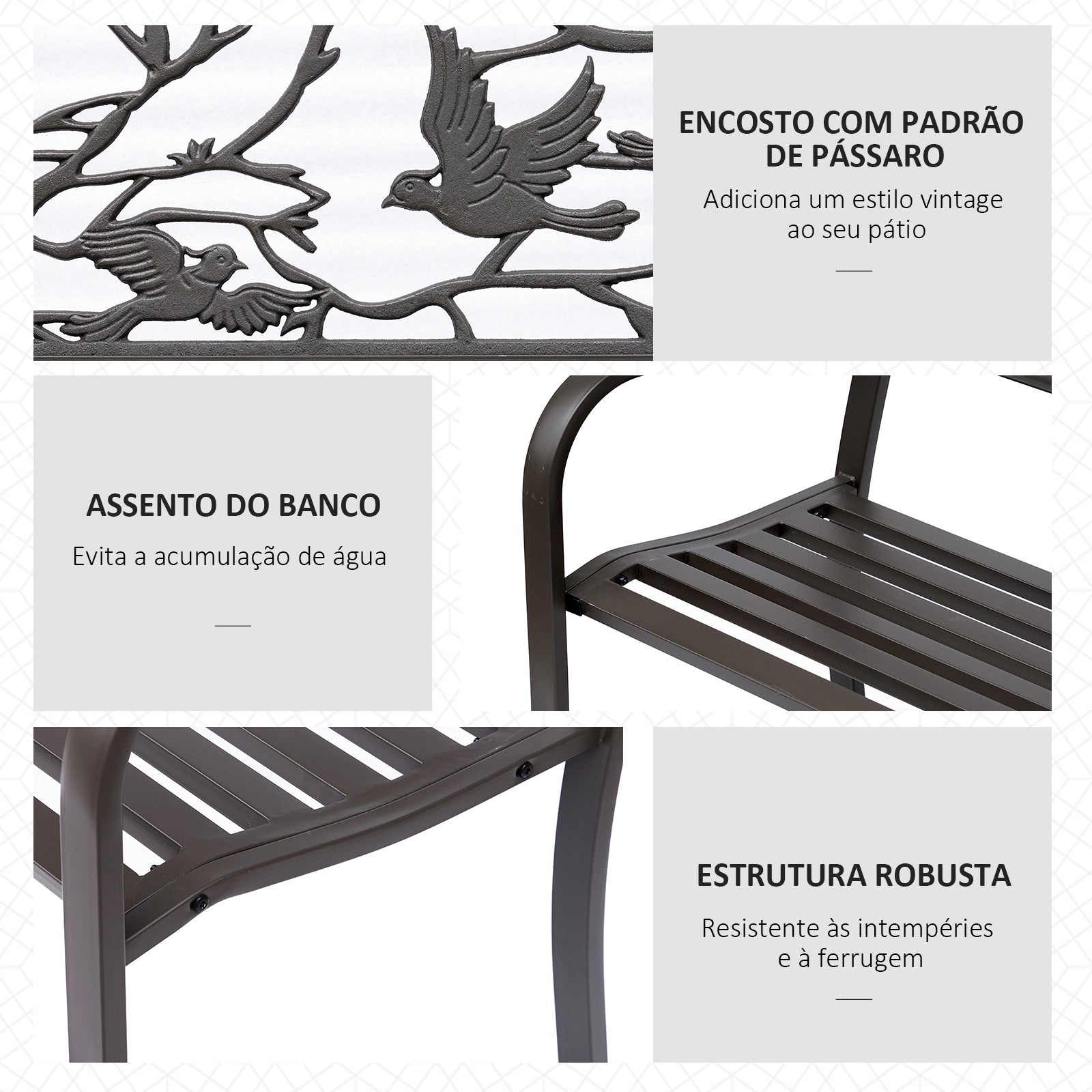 Banco de Jardim de Aço Marrom Escuro 127x60x85 cm - Resistente e Elegante