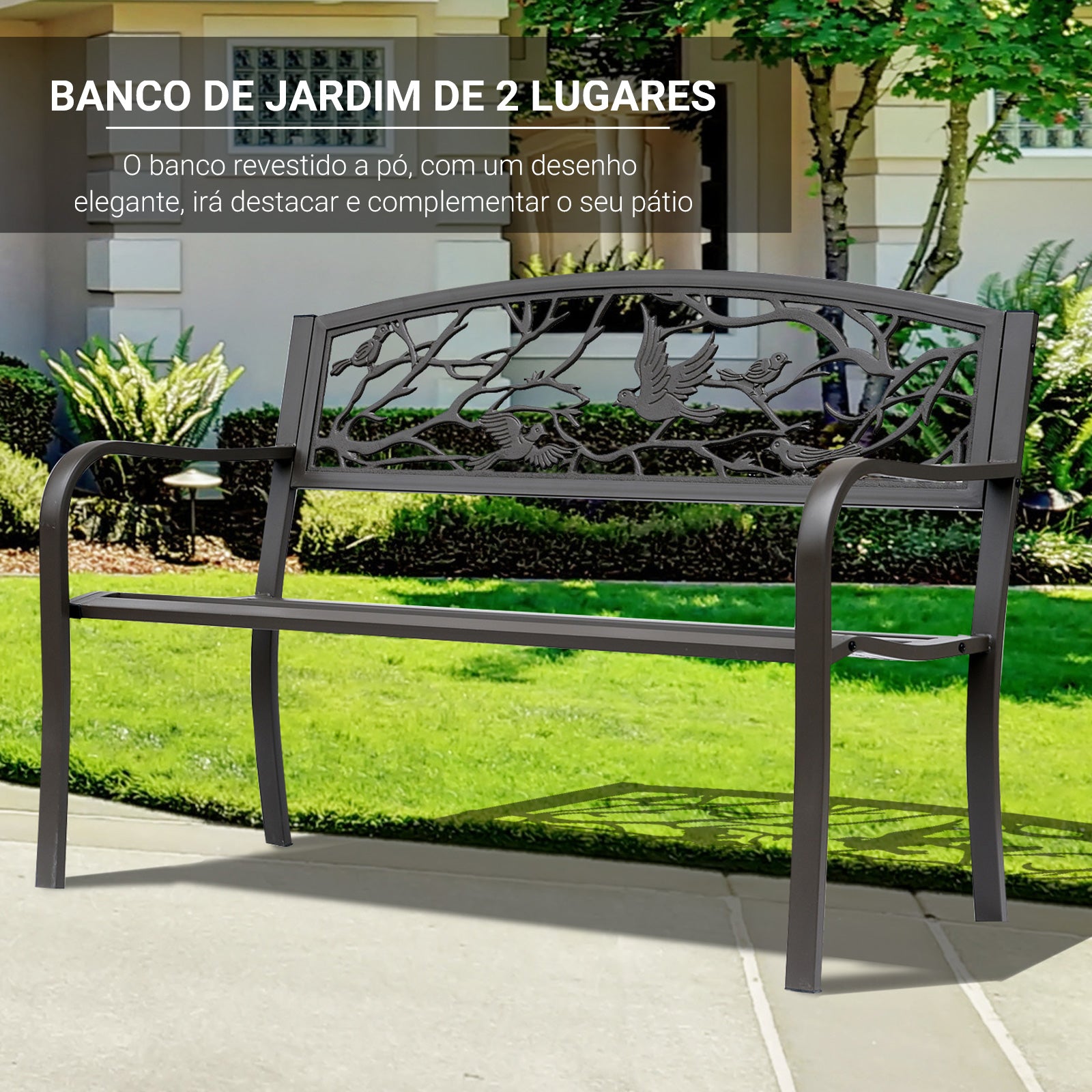 Banco de Jardim de Aço Marrom Escuro 127x60x85 cm - Resistente e Elegante