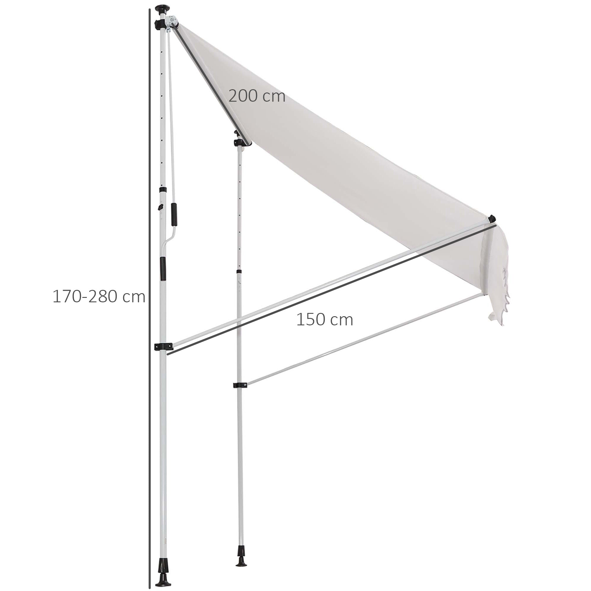 Toldo Manual Retrátil 200x150 cm Branco - Proteção Solar Varanda Jardim Pátio