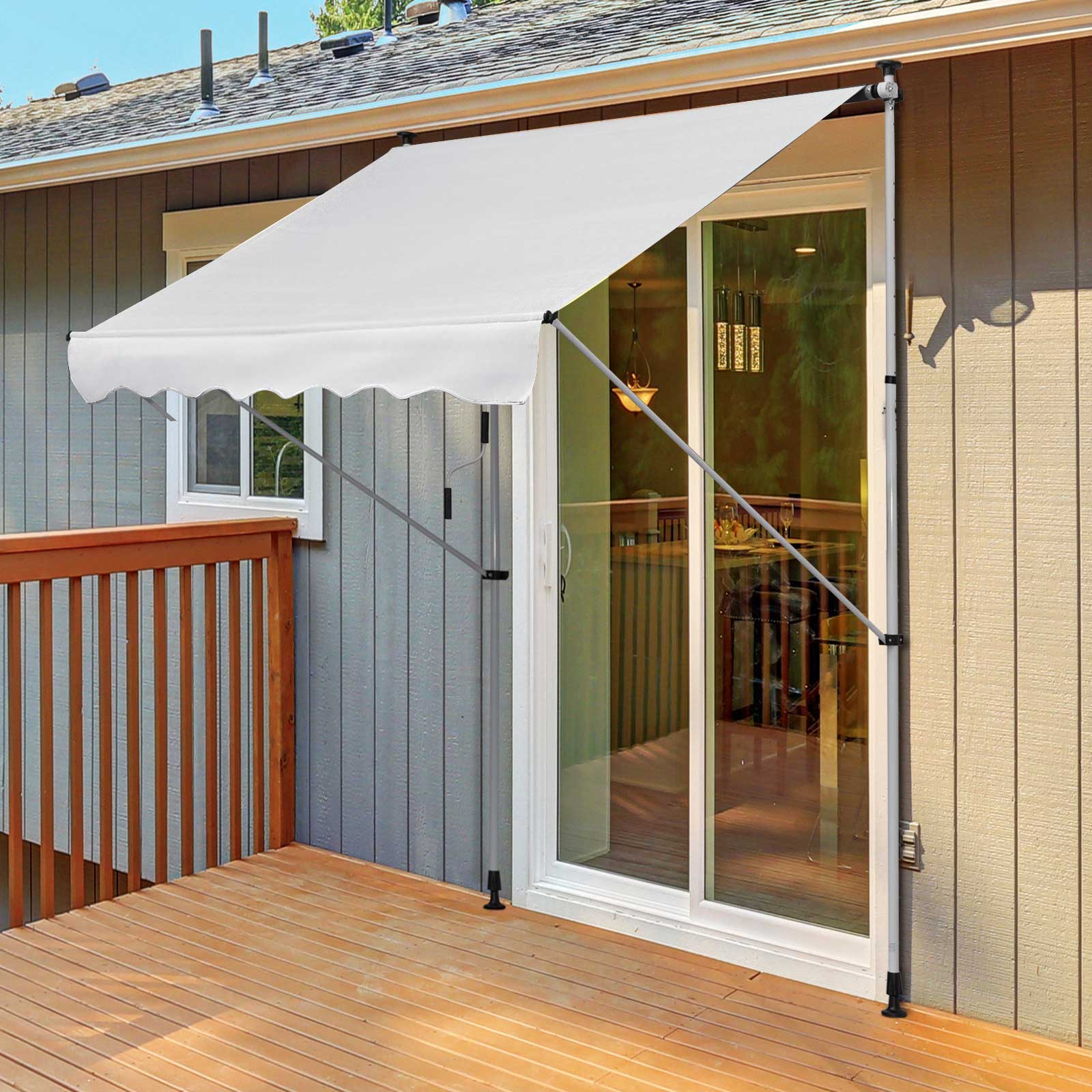 Toldo Manual Retrátil 200x150 cm Branco - Proteção Solar Varanda Jardim Pátio