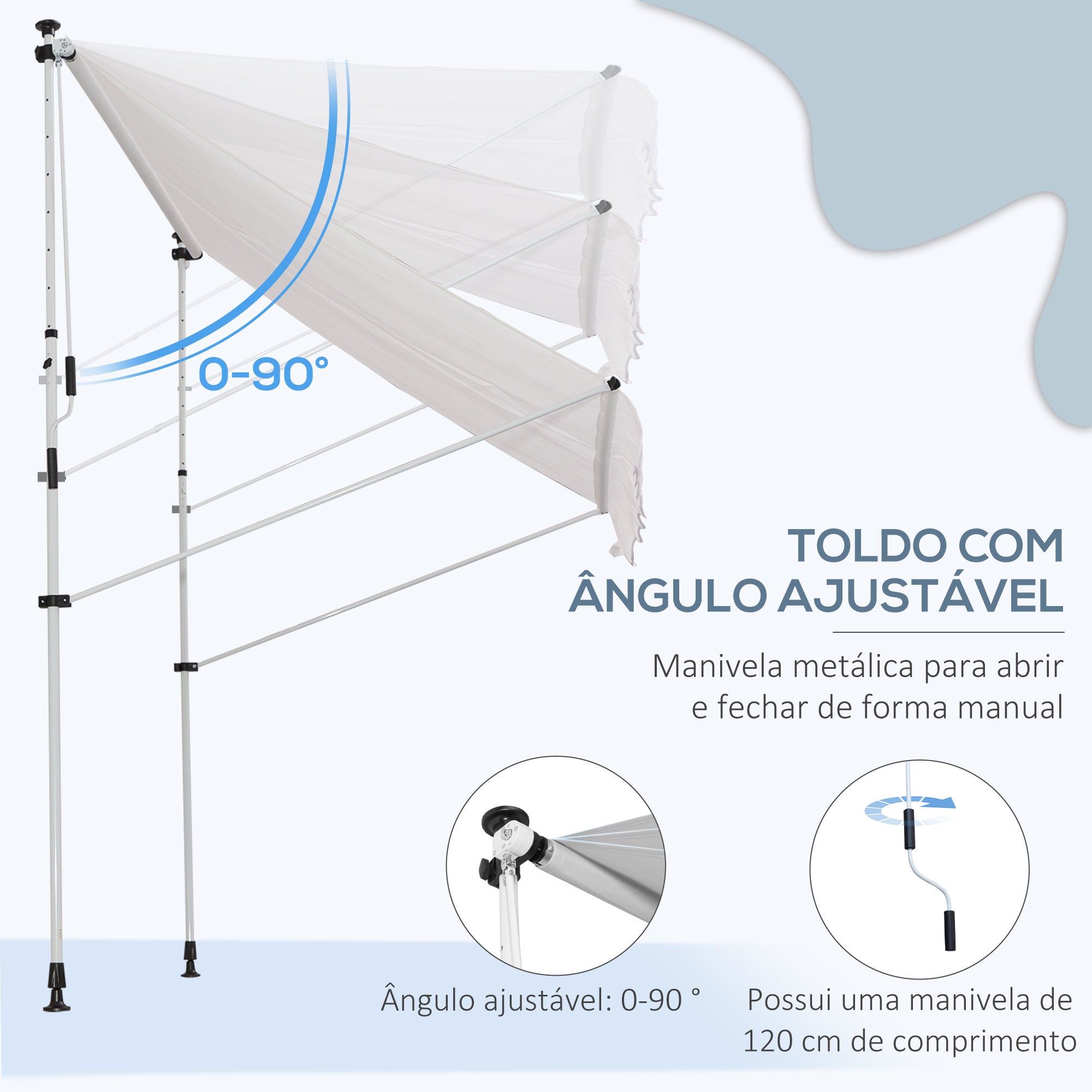Toldo Manual Retrátil 200x150 cm Branco - Proteção Solar Varanda Jardim Pátio