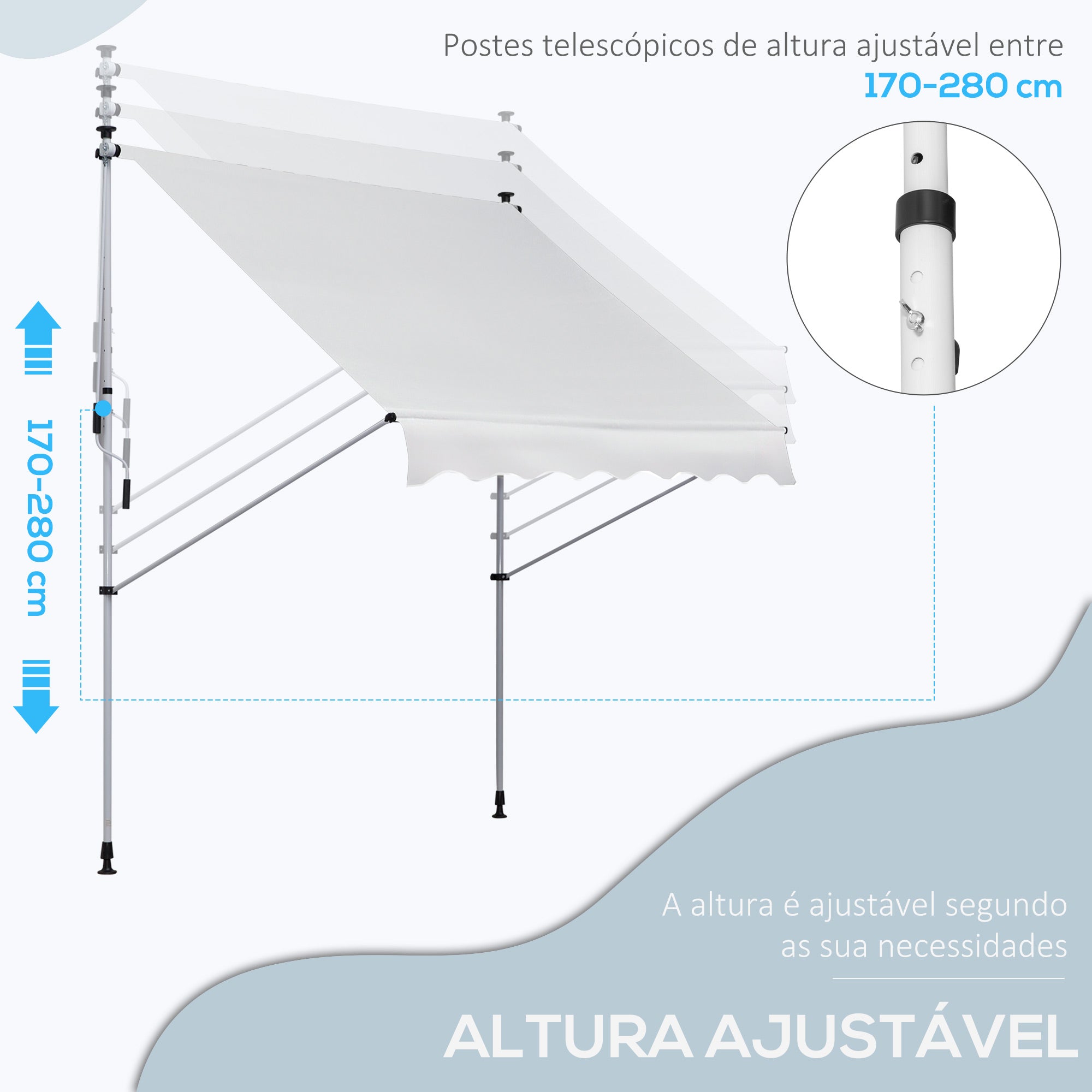 Toldo Manual Retrátil 200x150 cm Branco - Proteção Solar Varanda Jardim Pátio