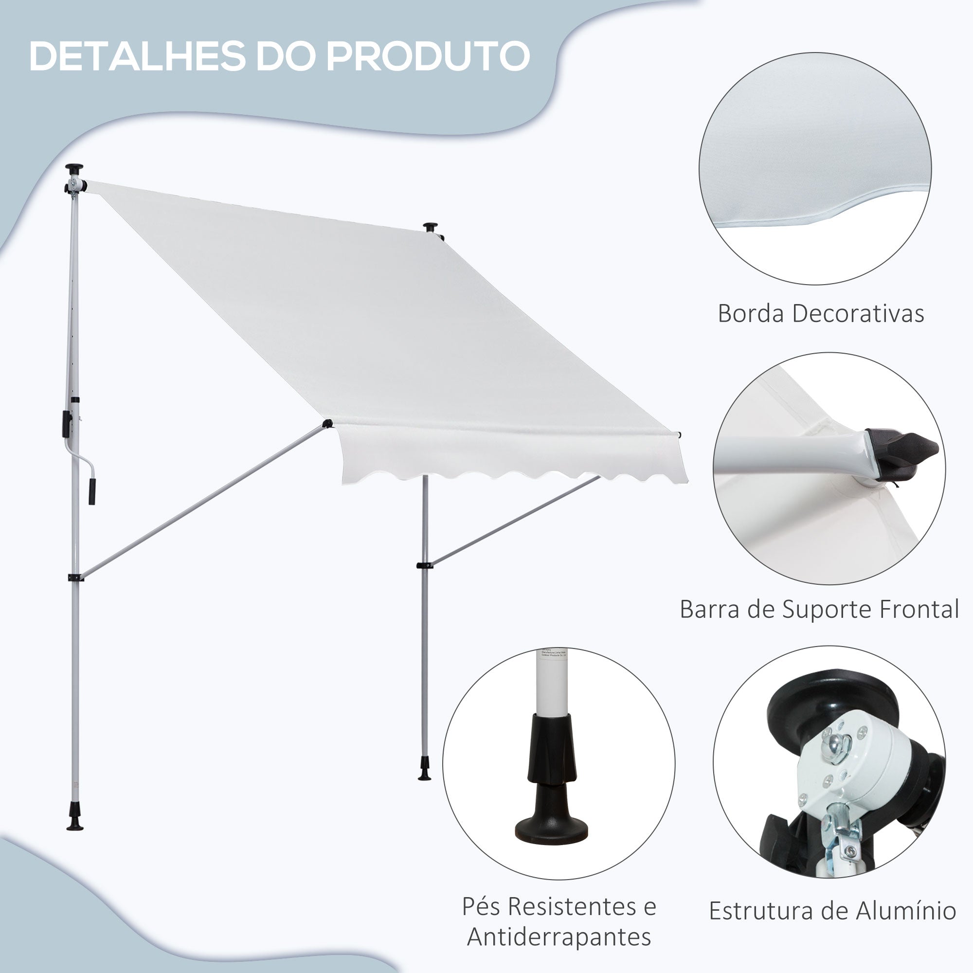 Toldo Manual Retrátil 200x150 cm Branco - Proteção Solar Varanda Jardim Pátio