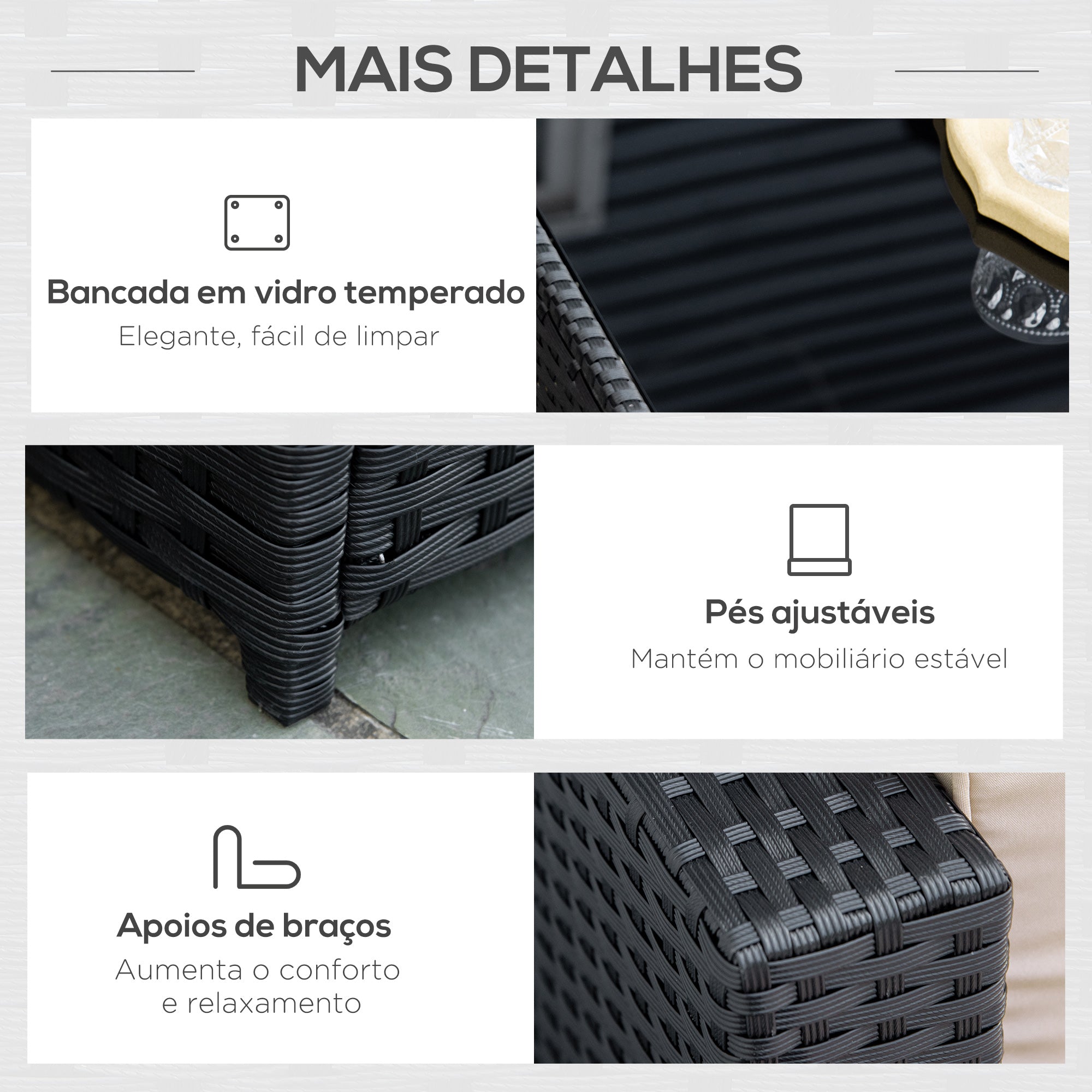 Conjunto de Sofá de Jardim – 80x80x71 cm – Preto Areia Verde – Vime PE