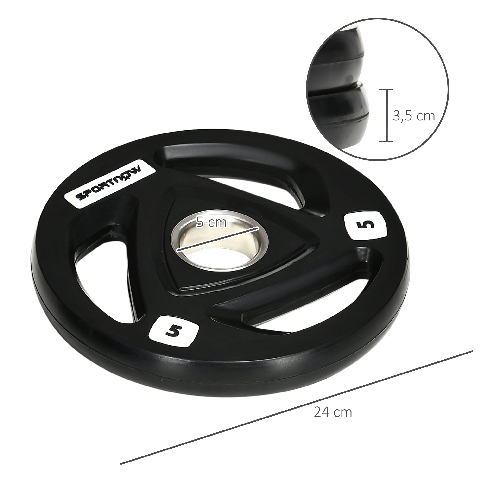 Conjunto de 2 Discos de Pesos de 5kg em Ferro Fundido – Ø24x3,5 cm – Preto – Metal e borracha