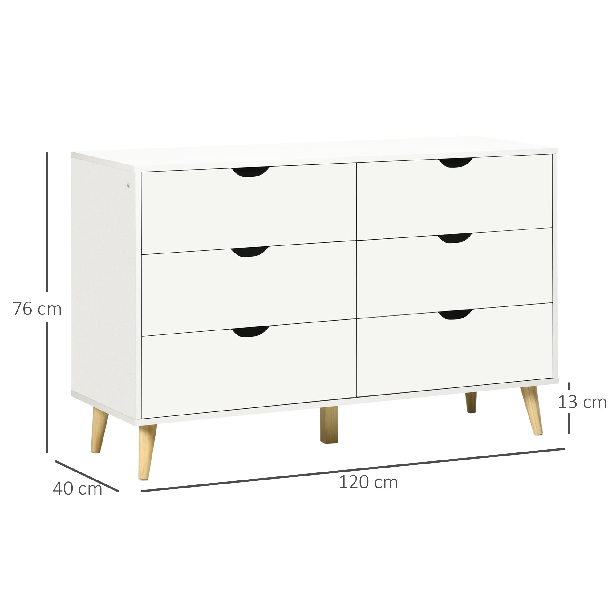 Cómoda 6 Gavetas Branco 120x40x76 cm - Estilo Moderno
