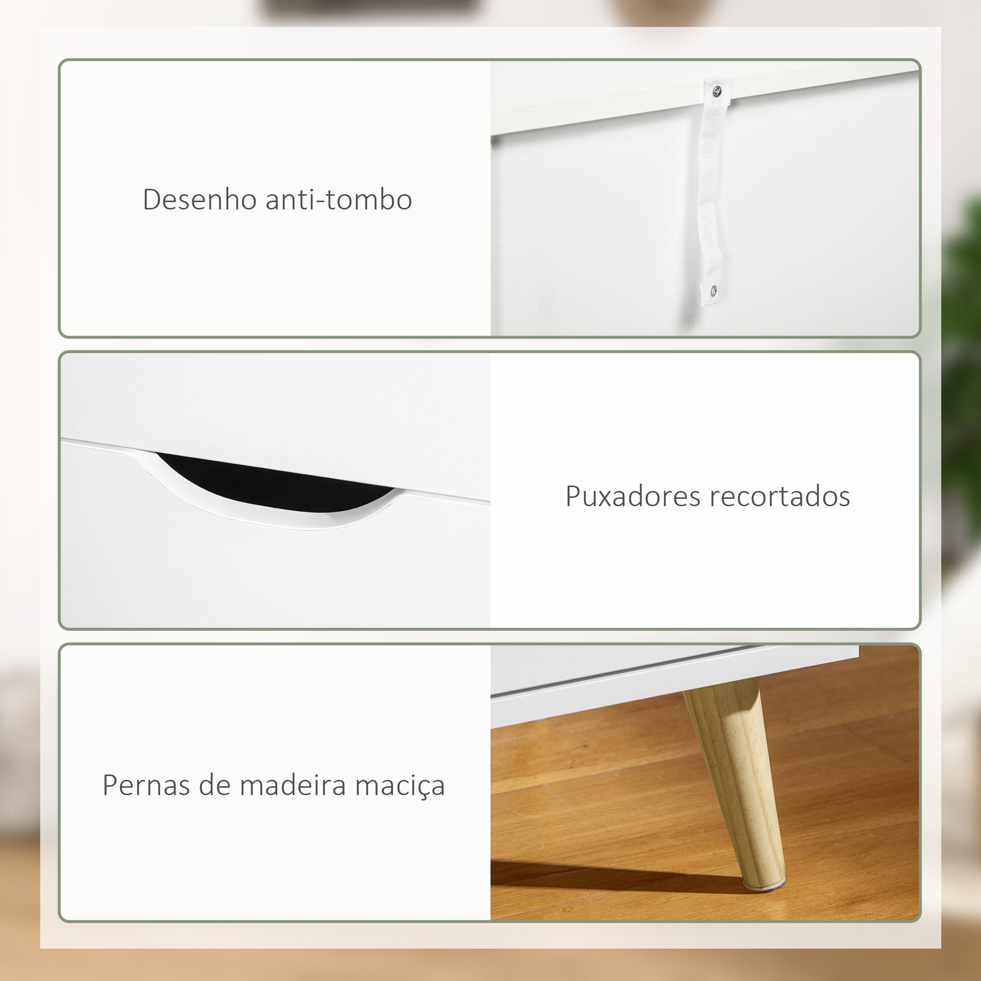 Cómoda 6 Gavetas Branco 120x40x76 cm - Estilo Moderno