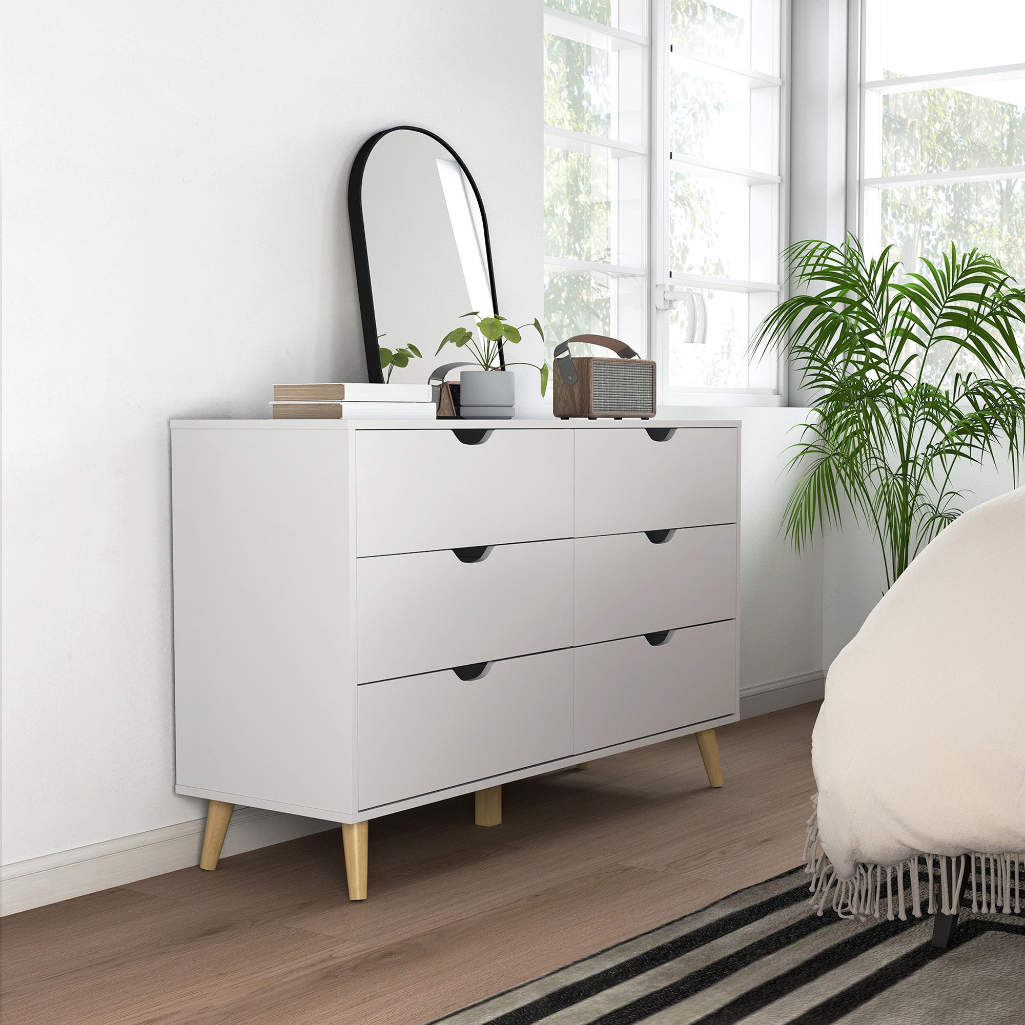 Cómoda 6 Gavetas Branco 120x40x76 cm - Estilo Moderno