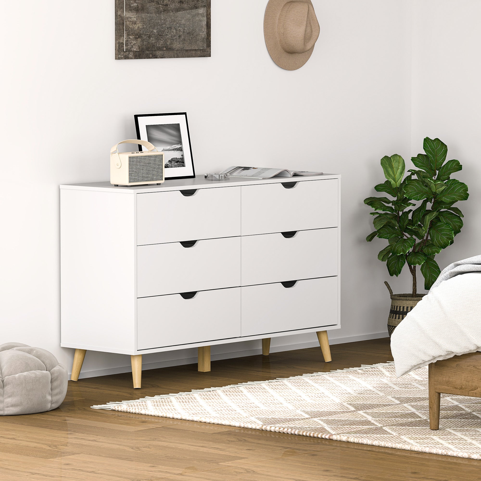 Cómoda 6 Gavetas Branco 120x40x76 cm - Estilo Moderno