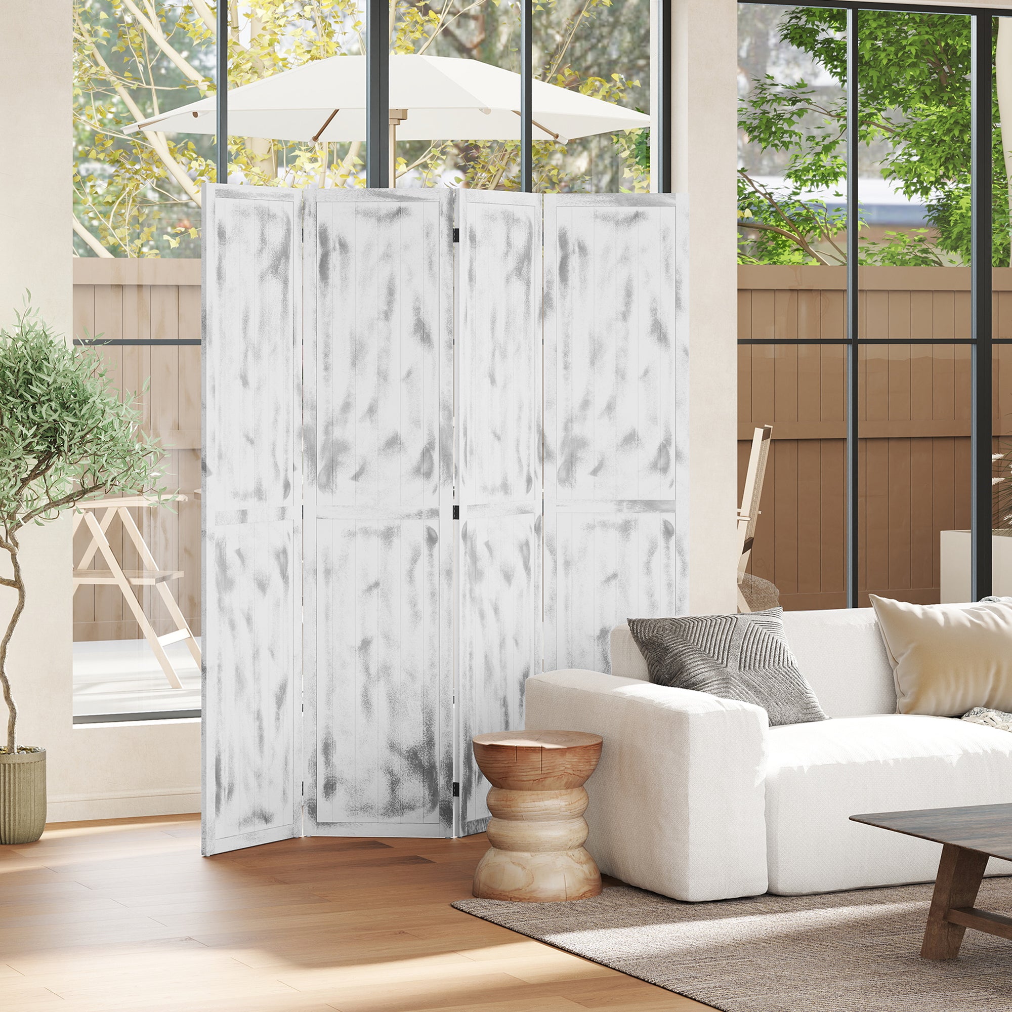 Biombo Dobrável 160,5x170cm Branco Rústico - Separador de Ambientes Elegante