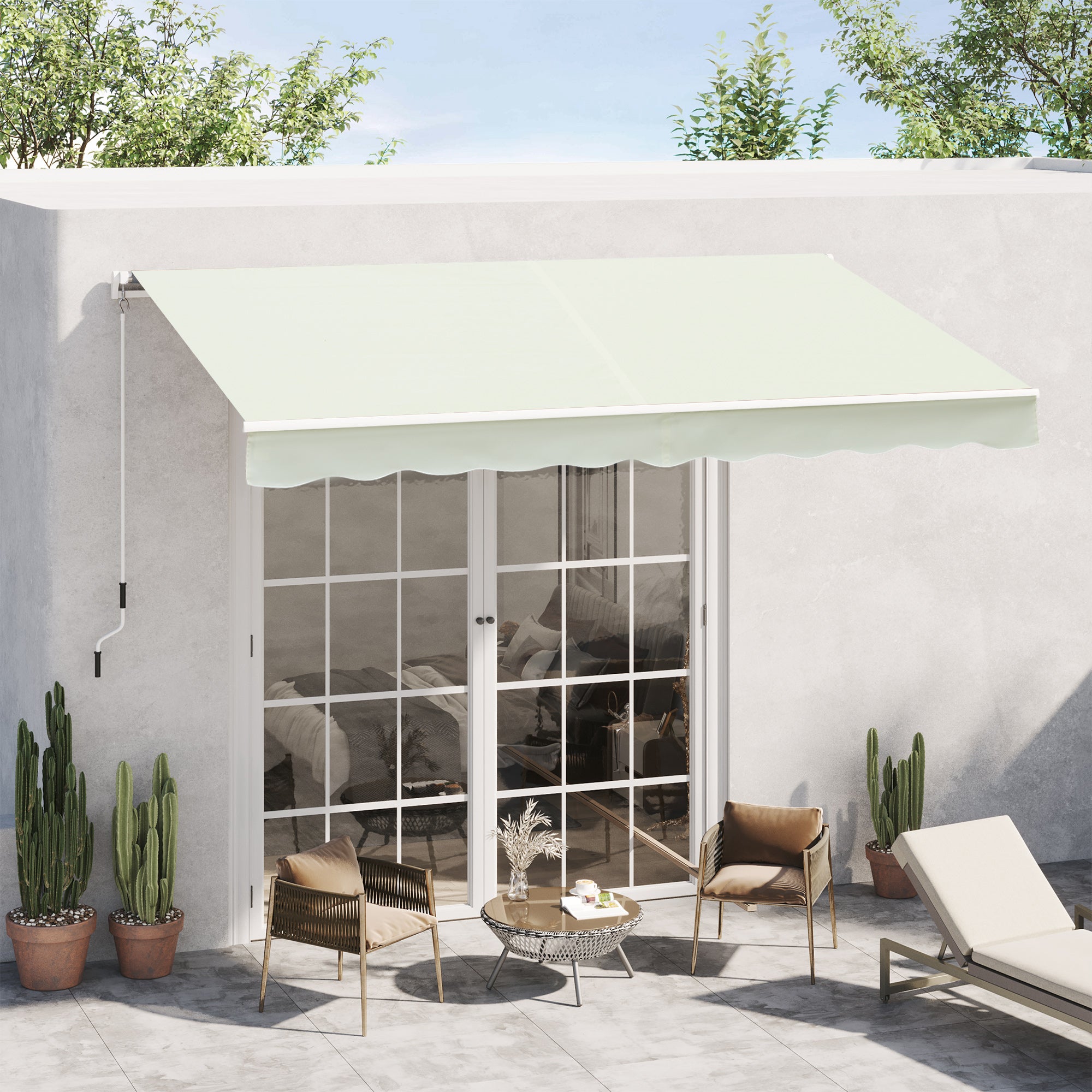 Toldo Manual 395x245 cm Branco para Varanda ou Pátio