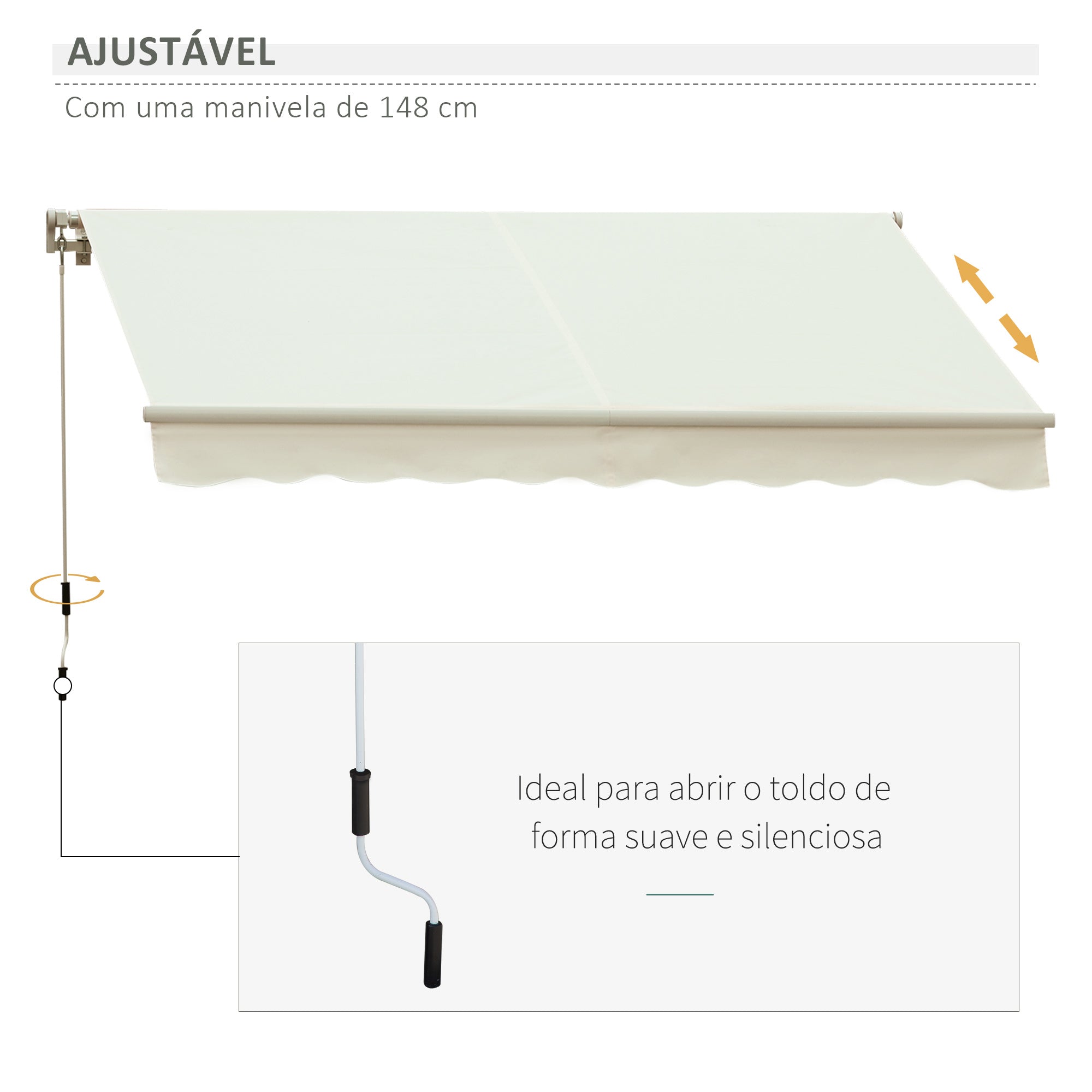 Toldo Manual 395x245 cm Branco para Varanda ou Pátio