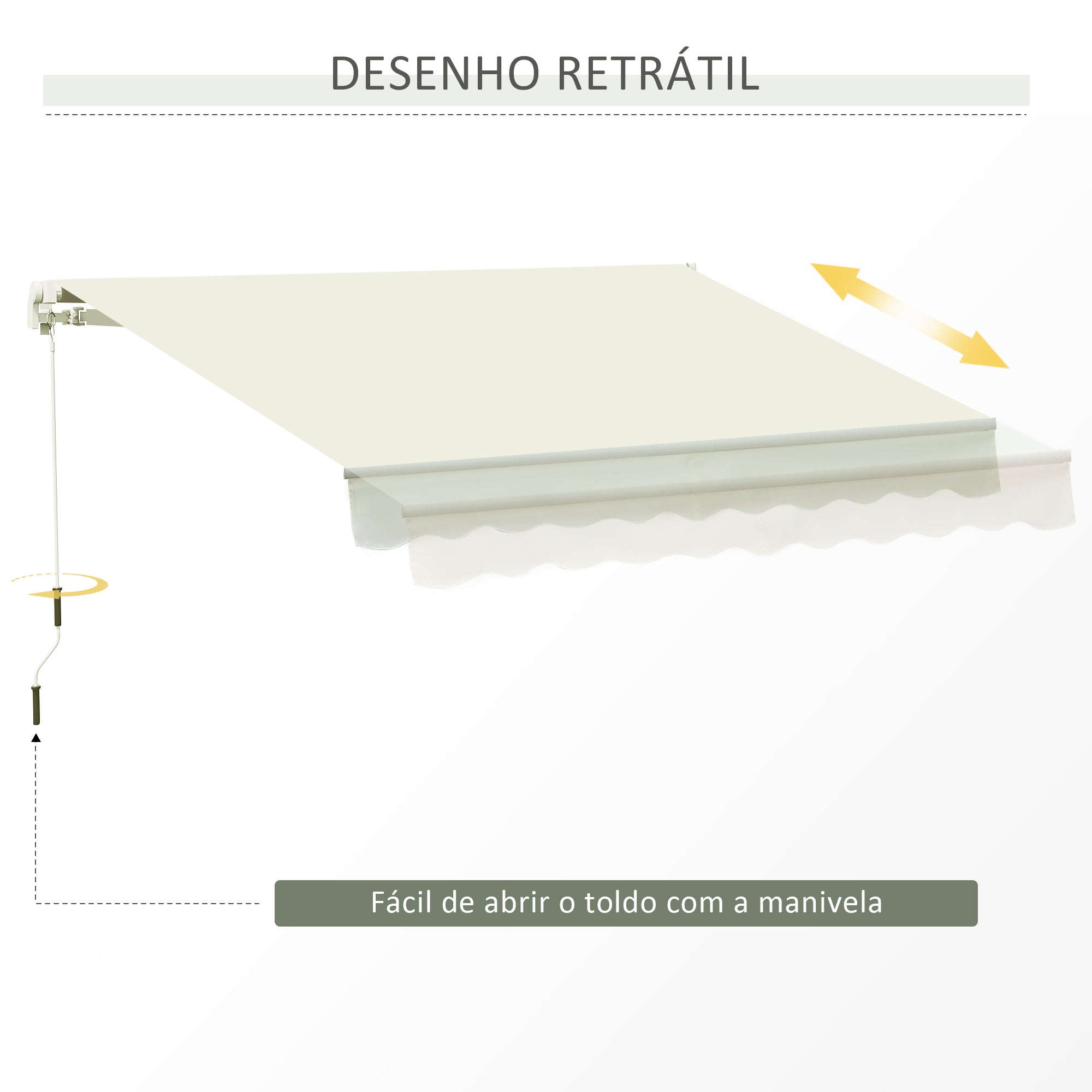 Toldo Manual 395x245 cm Branco para Varanda ou Pátio