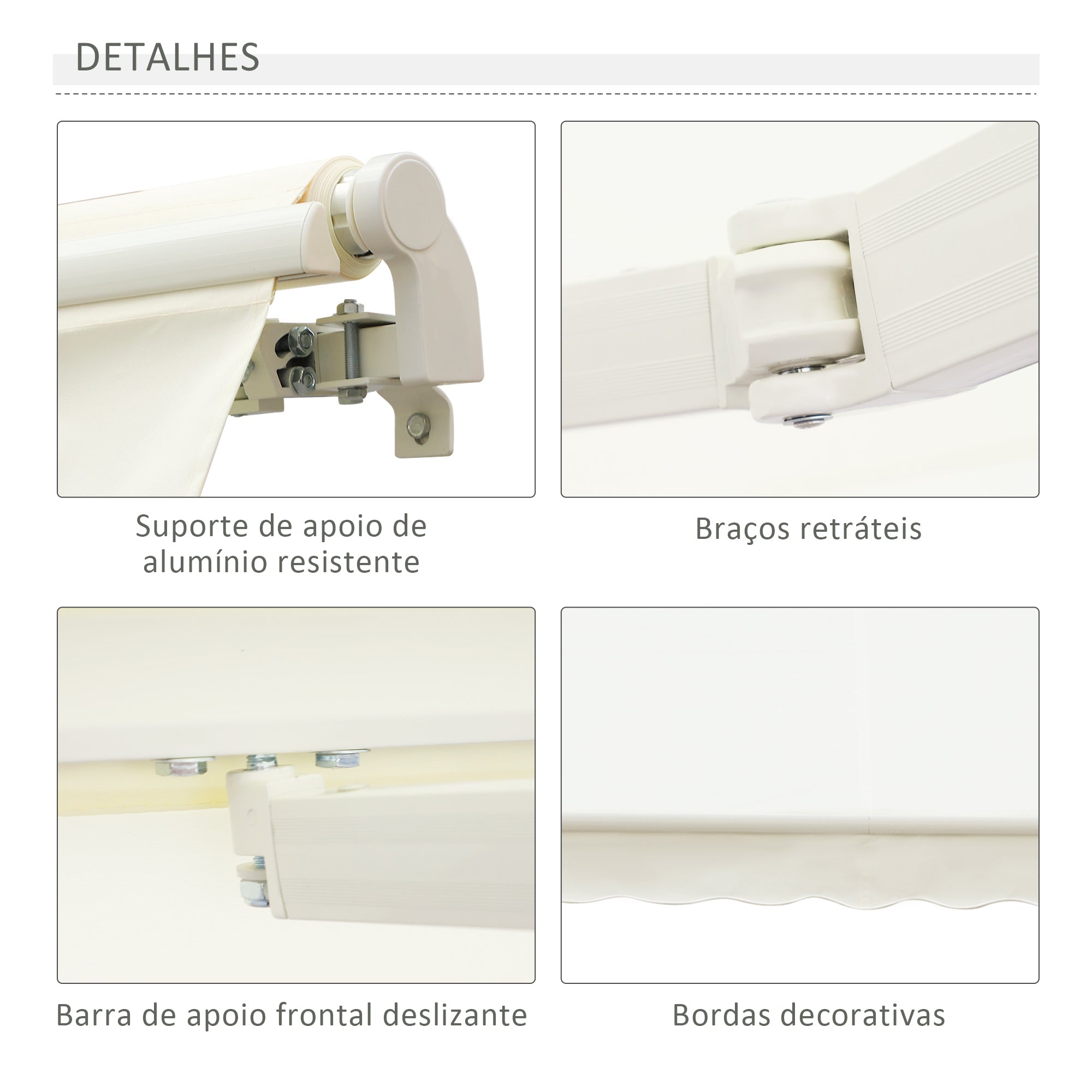 Toldo Manual 395x245 cm Branco para Varanda ou Pátio