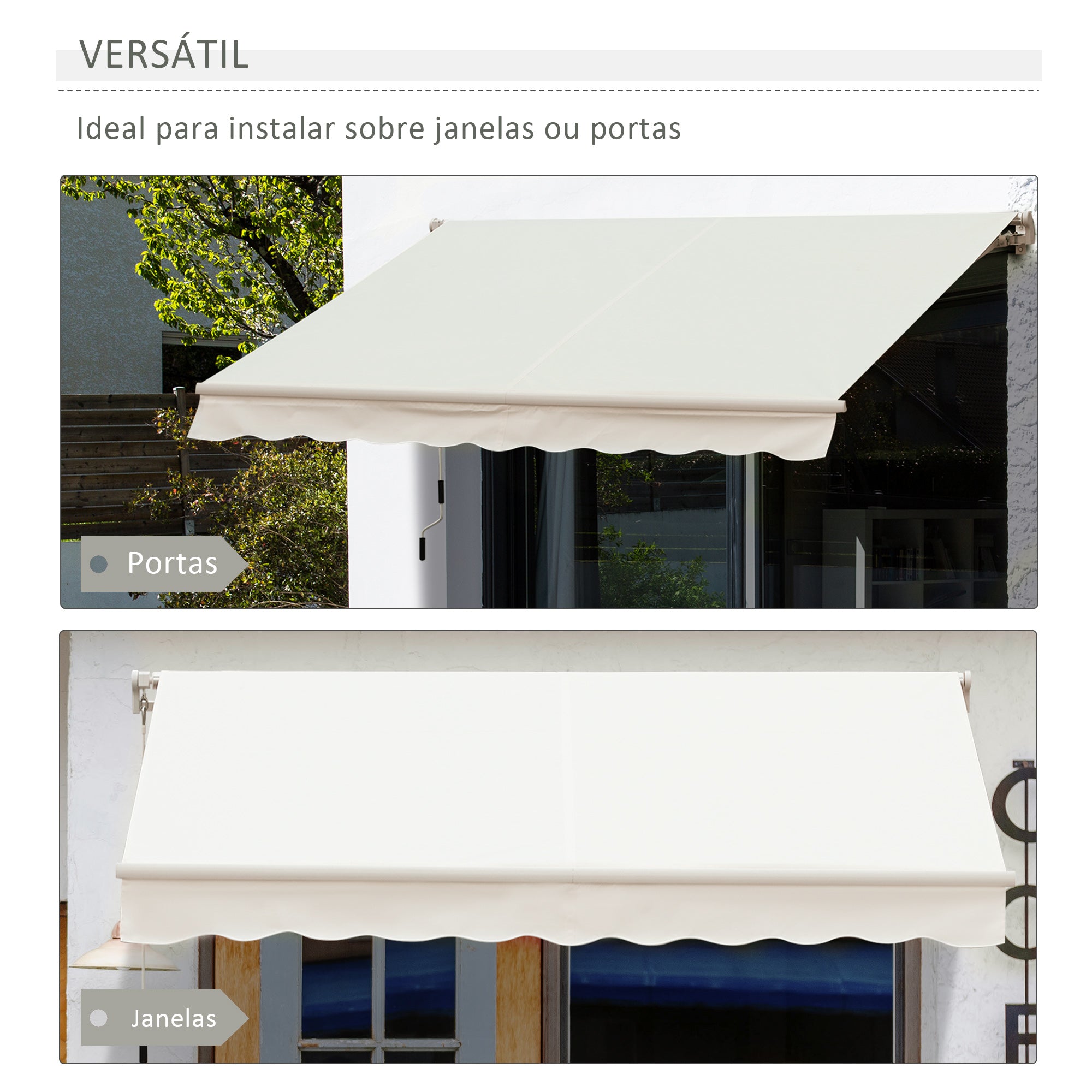 Toldo Manual 395x245 cm Branco para Varanda ou Pátio