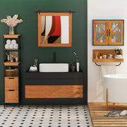 Armário Auxiliar para Banheiro – 30x30x144,3 cm – Negro – MDF e Bambu